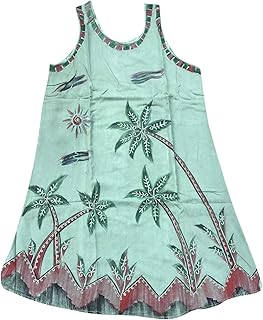 Mogul Interior Women's Tank Green Top Embroidered Coconut Tree Printed Floral Sleeveless Blouse L
