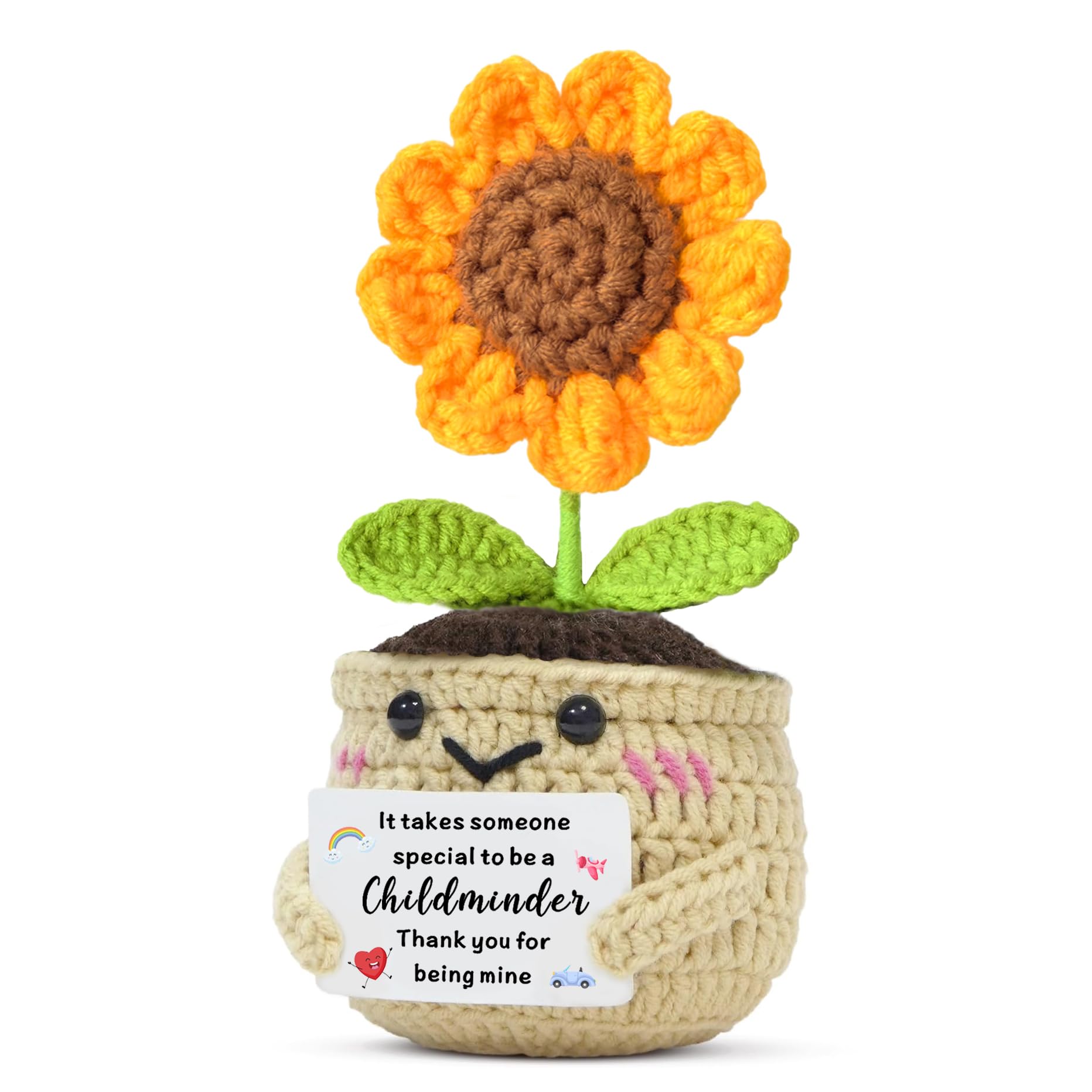 SDOFY Childminder Gifts Childminder Thank You Gifts Handmade Crochet Sunflower for Childminder Thank You for Helping Me Grow