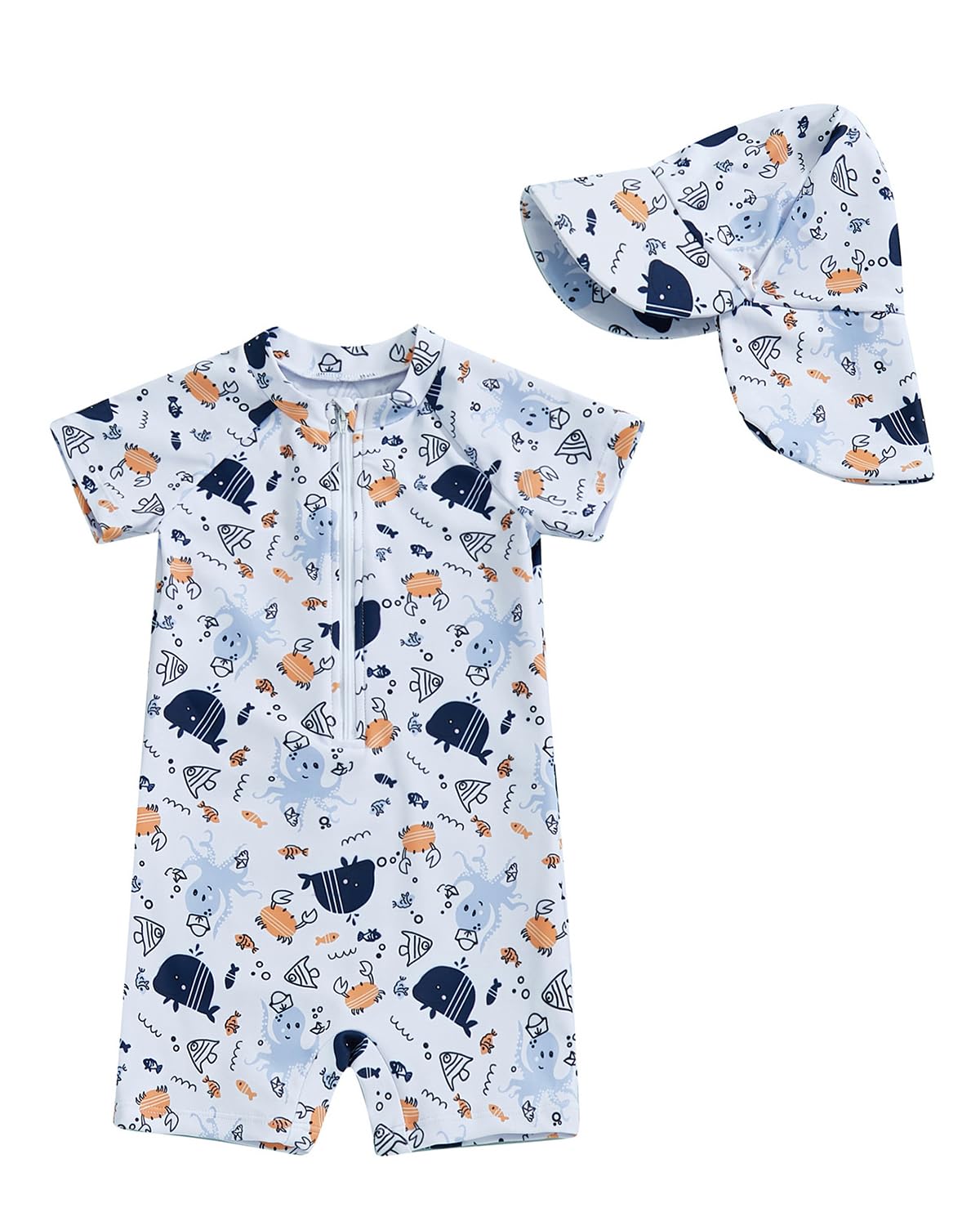 DivingBirds Bañador Bebe Niño Niña, Bañador Bebe Niño Protección UV 50, Traje De Baño Bebe con Gorro, Camiseta Solar Bebe Fato Baño UV, 3 Meses - 3 Años