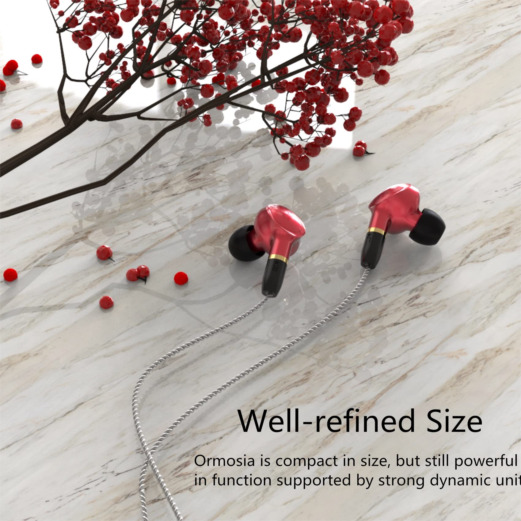 Kbear Ormosia Wired IEM EARBUDS BASS EARBUDS Słuchawki dźwięku słuchawki słuchawki z MMCX Wire 1BA 1DD Driver bez mikrofonu na komputer PC dla muzyków （czerwony）