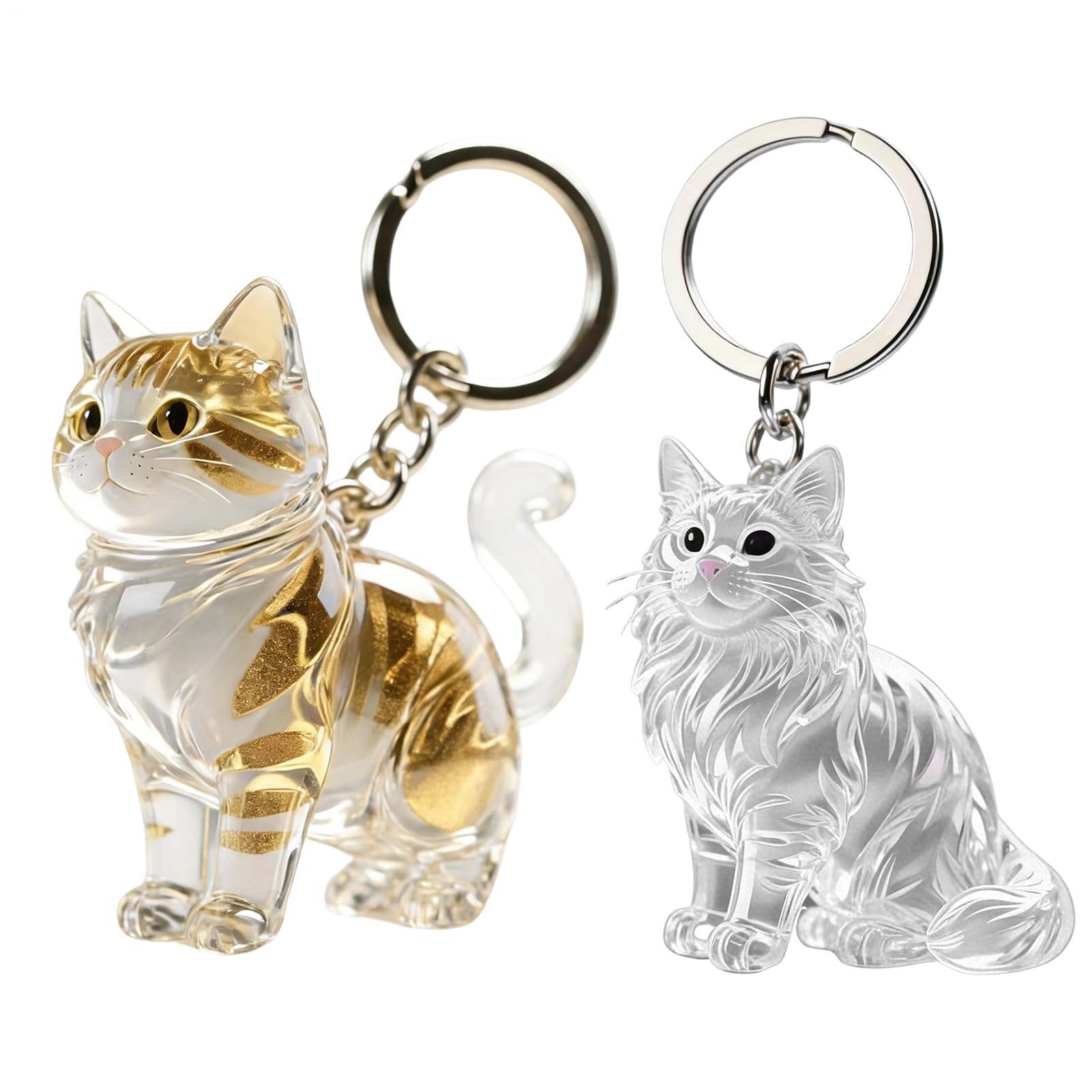Set Of 2 Cute Cat Hair Storage Bottle Keychains Keyring, Transparent Cats Hair Memorial Pendant Key Chain Key Ring, Pet Memorial Keepsake Cat Dog For Cats Lovers - 4x3.5x4cm