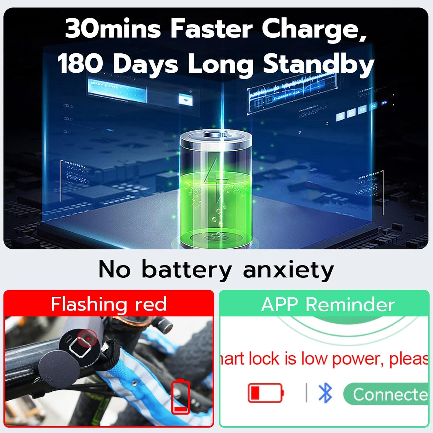 Fingerprint Bike Chain Lock, Heavy Duty Bluetooth Bike Lock Waterproof Biometric Keyless Anti-Theft Lock with 3.3 Feet Long Chain Lock for eBike Scooter Gate Ski Snowboard