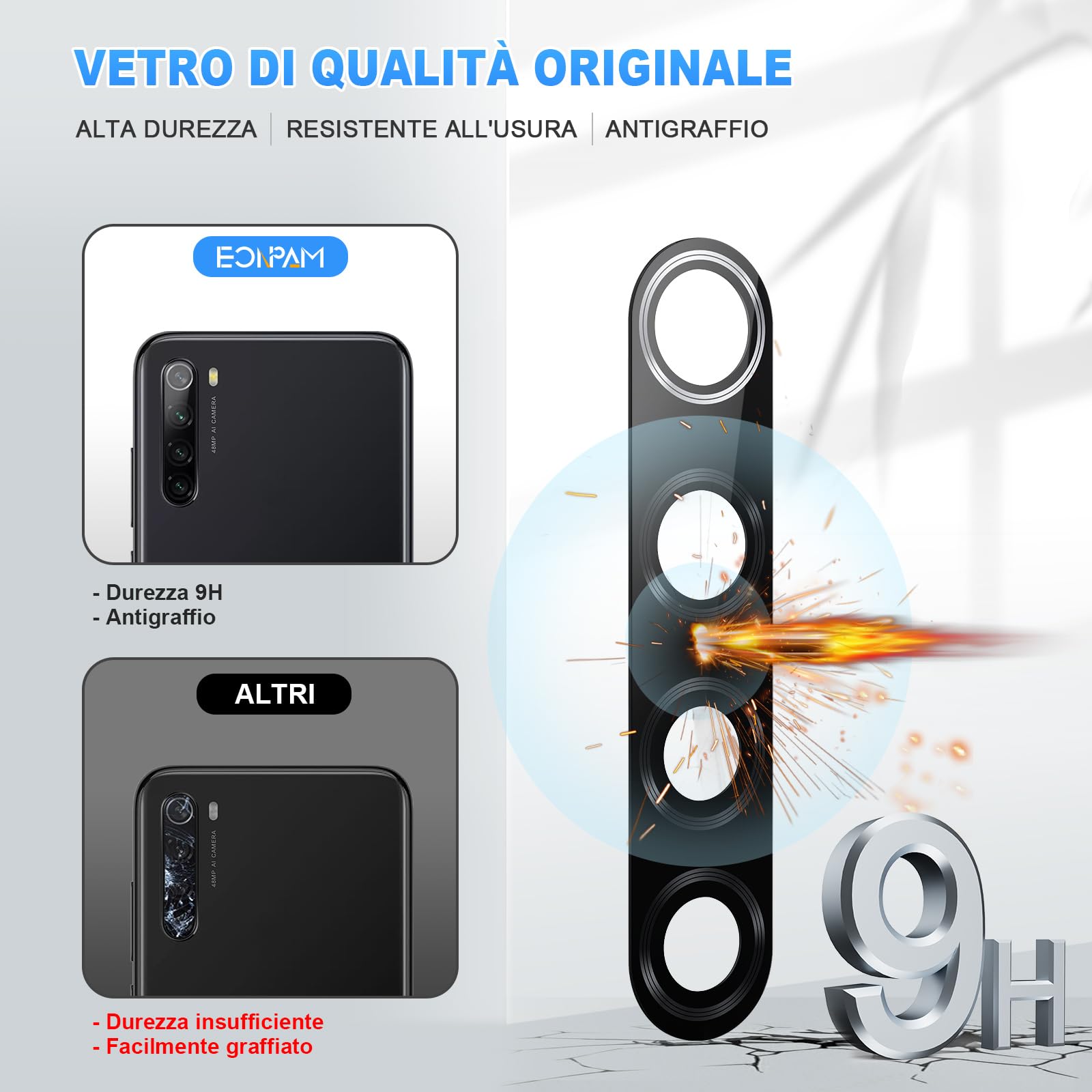 ExtKry 2 Pezzi Vetro Fotocamera per Xiaomi Redmi Note 8/Note 8T M1908C3JH/G/I M1908C3XG Sostituzione Lente Posteriore Original HD Camera Glass + Kit di Riparazione