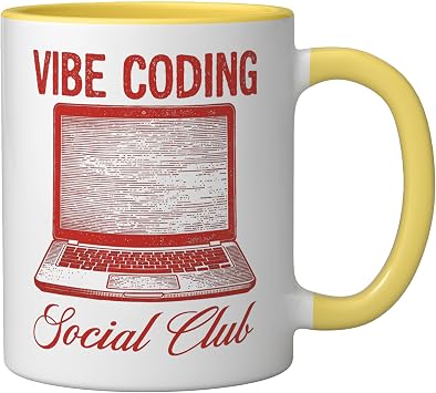 Vibe Coding Social Club Programmer Laptop Code Ceramic Mug, Yellow/White, 11oz
