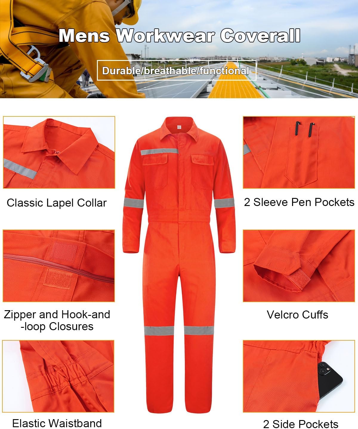 Mens Workwear Coveralls Work Mechanic Jumpsuits Long Sleeve Coverall Work Wear Multi Pockets
