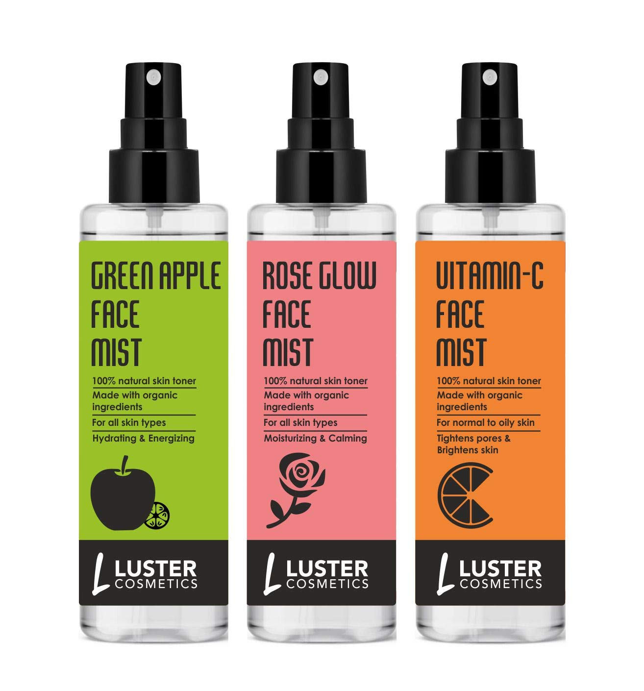 Green Apple & Rose Glow & Vitamin-C Face Mist | Combo | Skin Toner For Face | Made With Natural Ingredients | Face Toner For Women & Men | Paraben & Sulfate Free -115ml (Pack of 3)