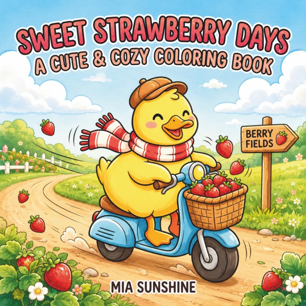 Sweet Strawberry Days – A Cute & Cozy Coloring Book: A Simple and Relaxing Strawberry-Themed Coloring Adventure with Cozy Scenes and Whimsical Fun