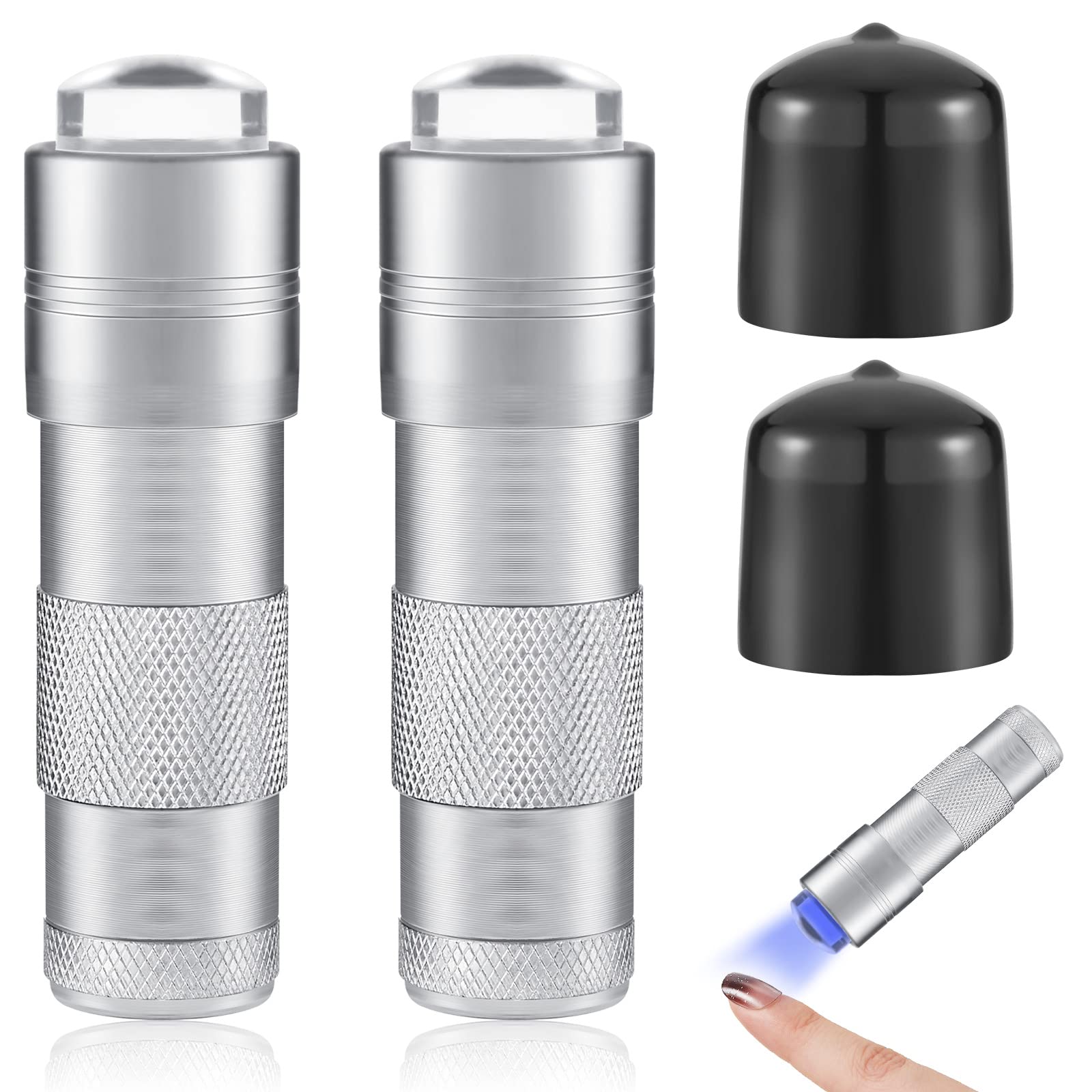 Mini UV Light for Gel Nails 2 Pieces Portable LED Nail Lamp with Silicone Head Mini Handheld Nail Presser Lamp Nail Dryer Kit for French Nail Art