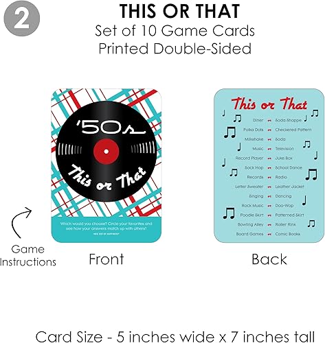 Miniatura 5 de Big Dot of Happiness 50's Sock Hop - 4 juegos de fiesta Rock N Roll de los años 50 - 10 cartas cada uno - Paquete Gamerific