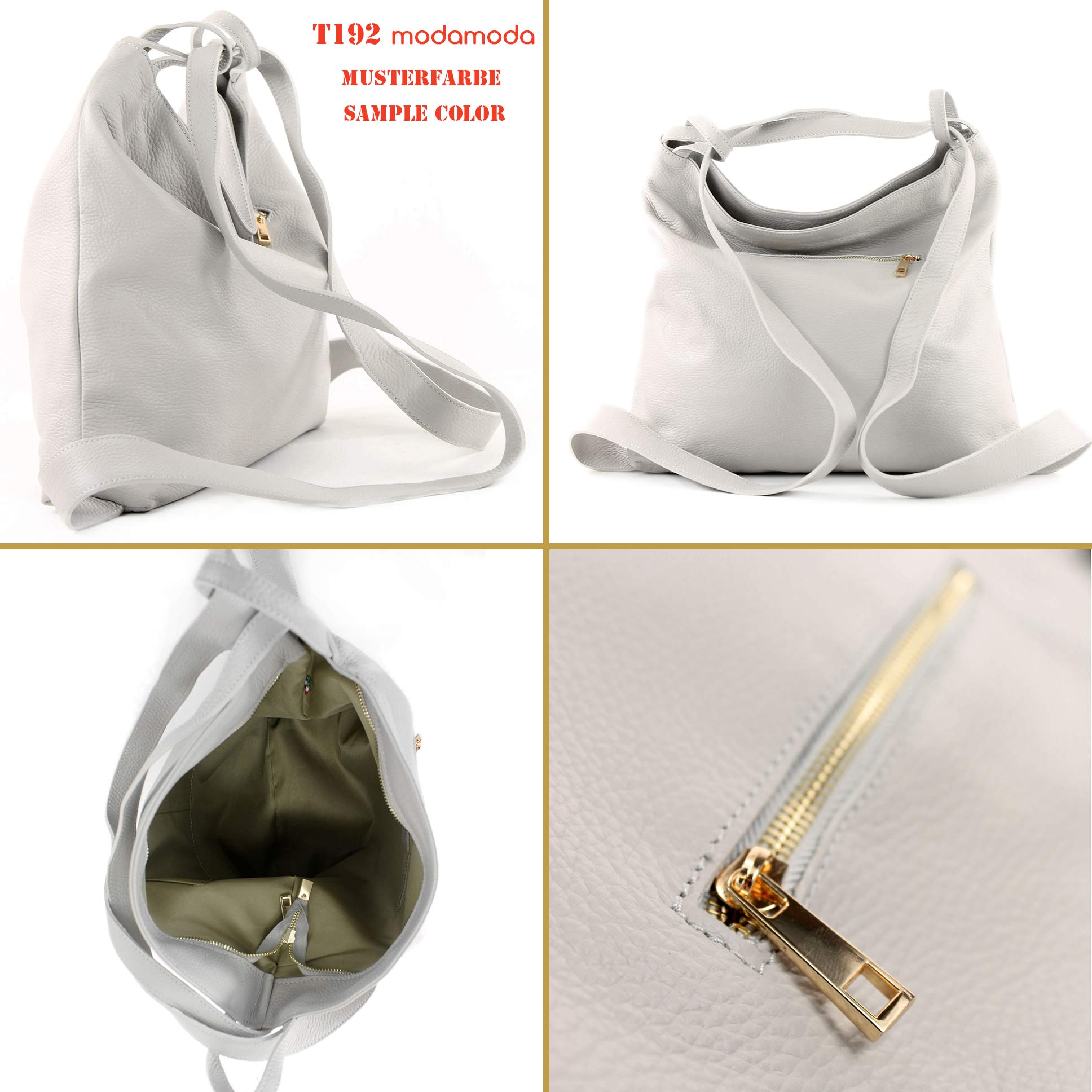modamoda de T192 Damen Leder Rucksack Schultertasche, 40 x 37 x5 cm, Groß, handmade in Italy