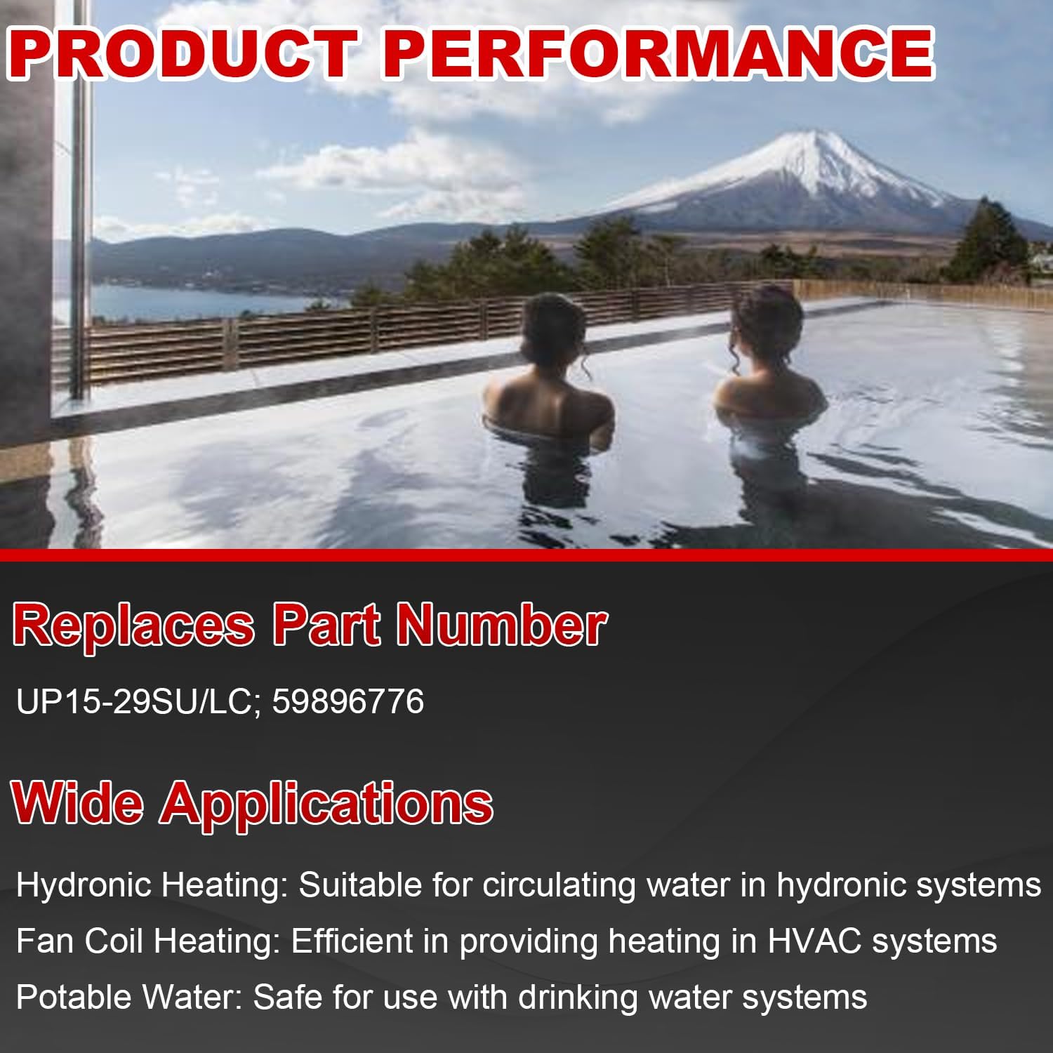 115V 1/8 HP Hot Water Circulator Pump Compatible with Grundfos UP15-29SU/LC 59896776 for House Heating System with Line Cord, 1-1/4" Union