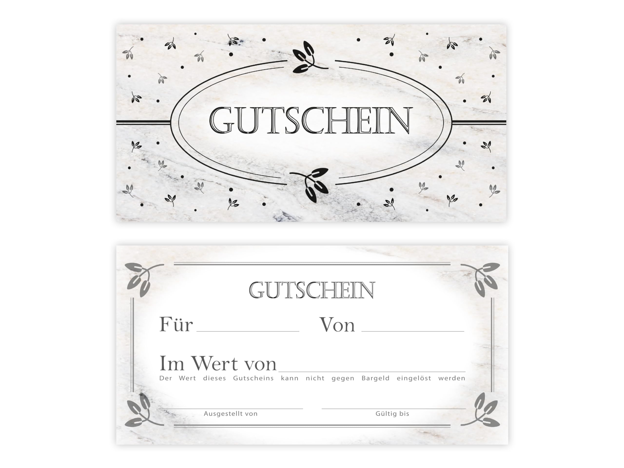 250 Geschenkgutscheine DIN lang plus (21 x 10,5 cm) Elegantes Motiv Vintage Marmor grau schwarz. Blanko Gutscheine zum Ausfüllen Geschenk Karte für Massage Wellness Nagelstudio Beauty Spa