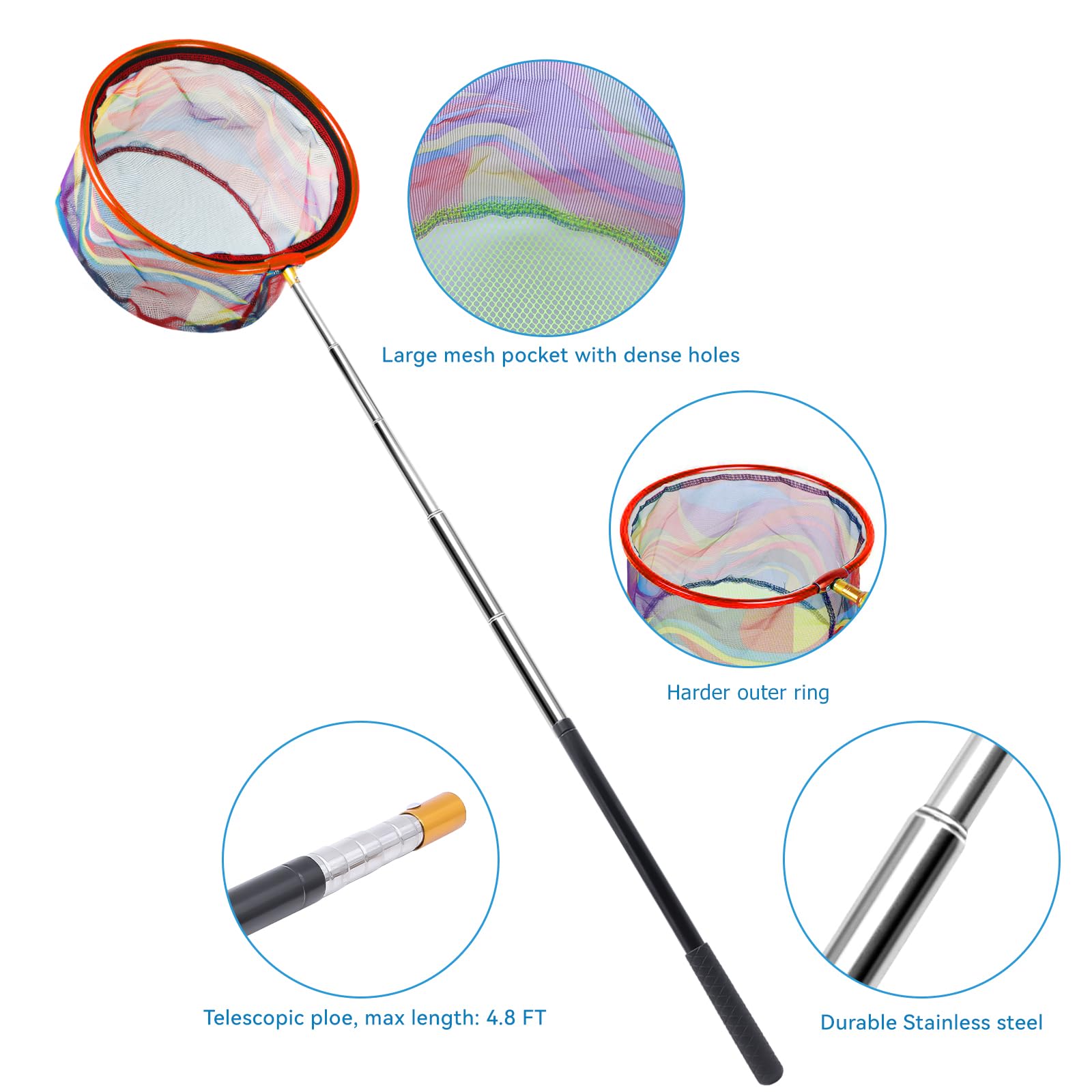 2 Packungen einziehbares Fischernetz, leichter Kescher für Kinder, Teleskop-Kinder, Fische, Schmetterling, Fangnetz für Outdoor-Aktivitäten