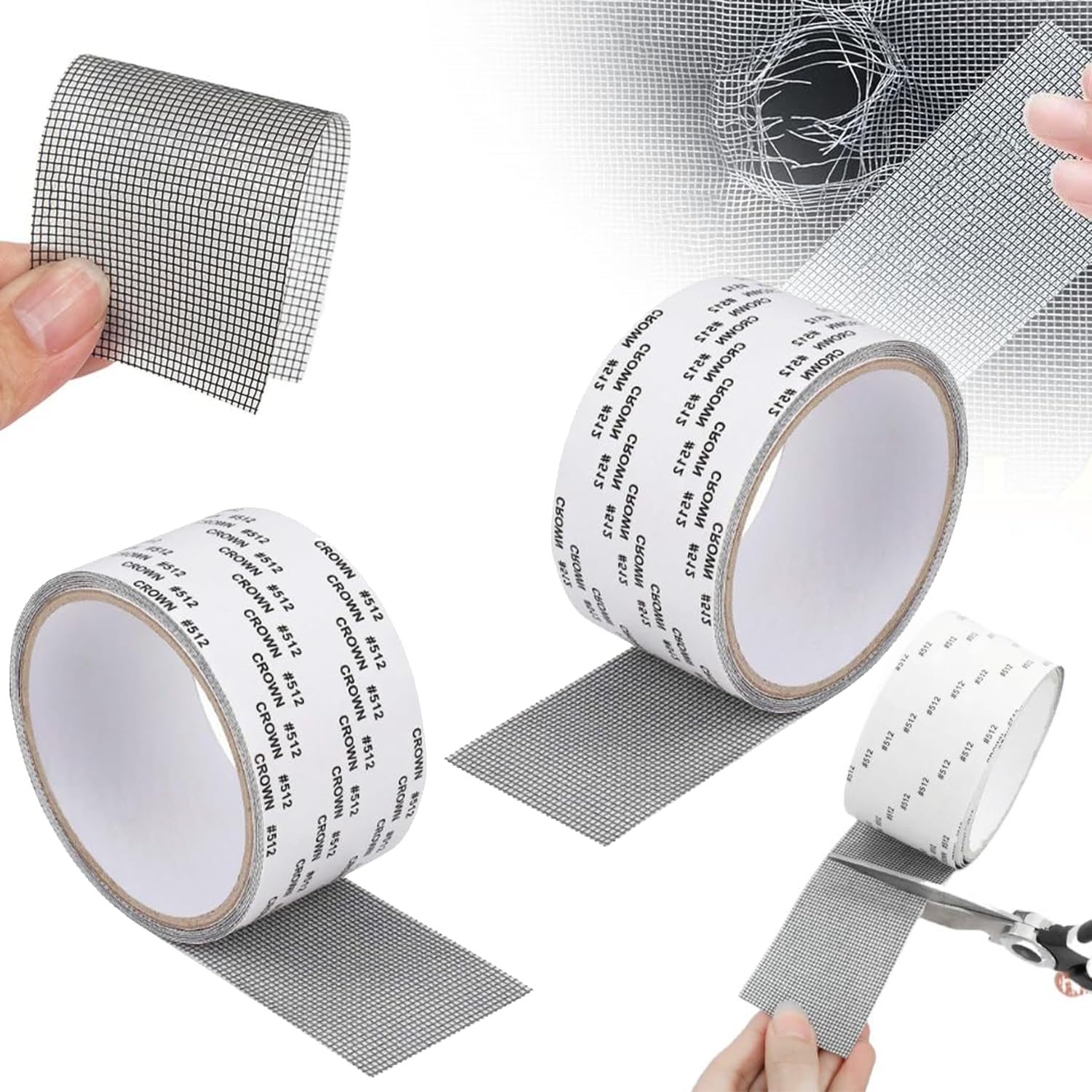 2 Pcs Nastro per Riparare Zanzariere, Nastro Adesivo in Fibra di Vetro per Finestre Insetto, Zanzariera Tessuto Fibra di Vetro Screen Repair Patch, 5cm x 200cm Grigio