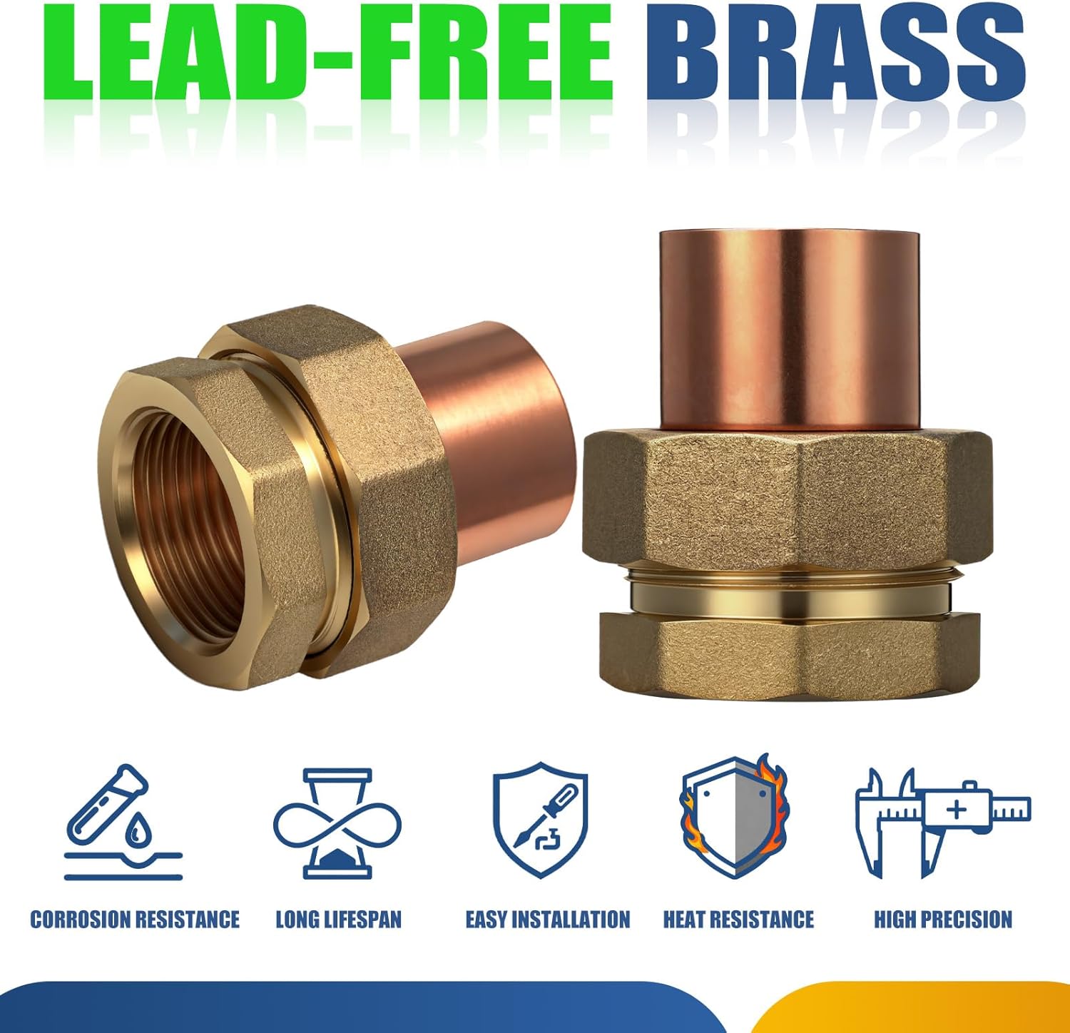 2 Pack 1" C x FIP LF Brass Pipe Union Sweat to Male Iron Threaded Copper Fitting for HVAC Hot Cold Water Agricultural Irrigation Building Fire Protection Machine Instrumentation Pump Valve