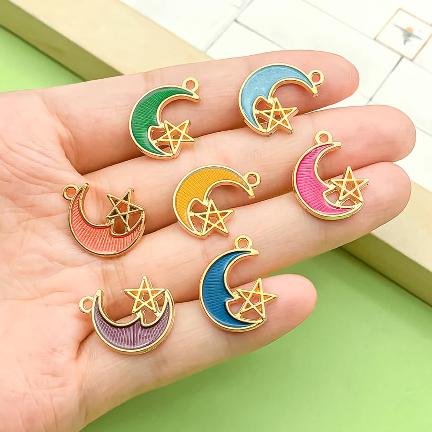 Sailanzi 56pcs Alloy enamel moon and star set Pendant Jewelry Making DIY Keychain Earrings Pendant Various Design Charms for Jewelry Making Bracelets Necklace (SN818) - Image 7