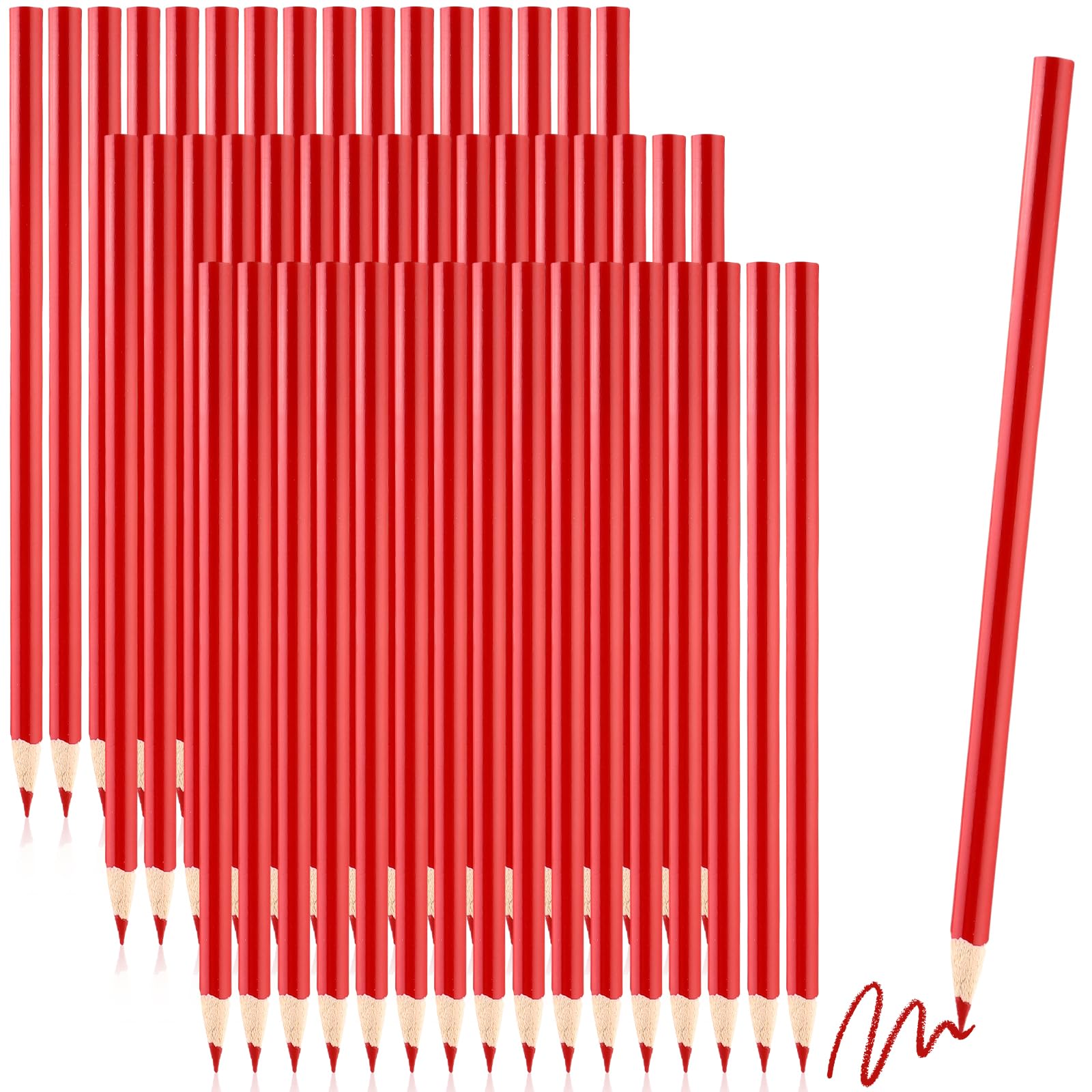 Youdaju 48Pcs Red Marking Pencil Red Glass Marking Pencil Carpenter Pencil Red Wooden Grease Pencil Wax Pencil Red Crayon Pencils Artists' Single