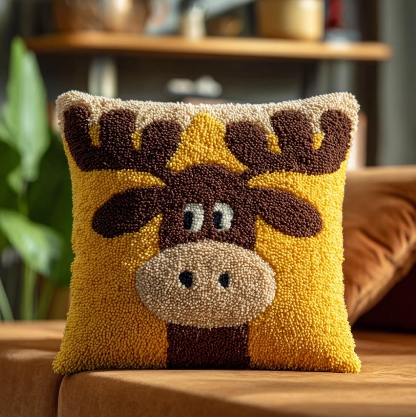 WallustrioaW Latch Hook Pillow Kit 43x43cm,Moose