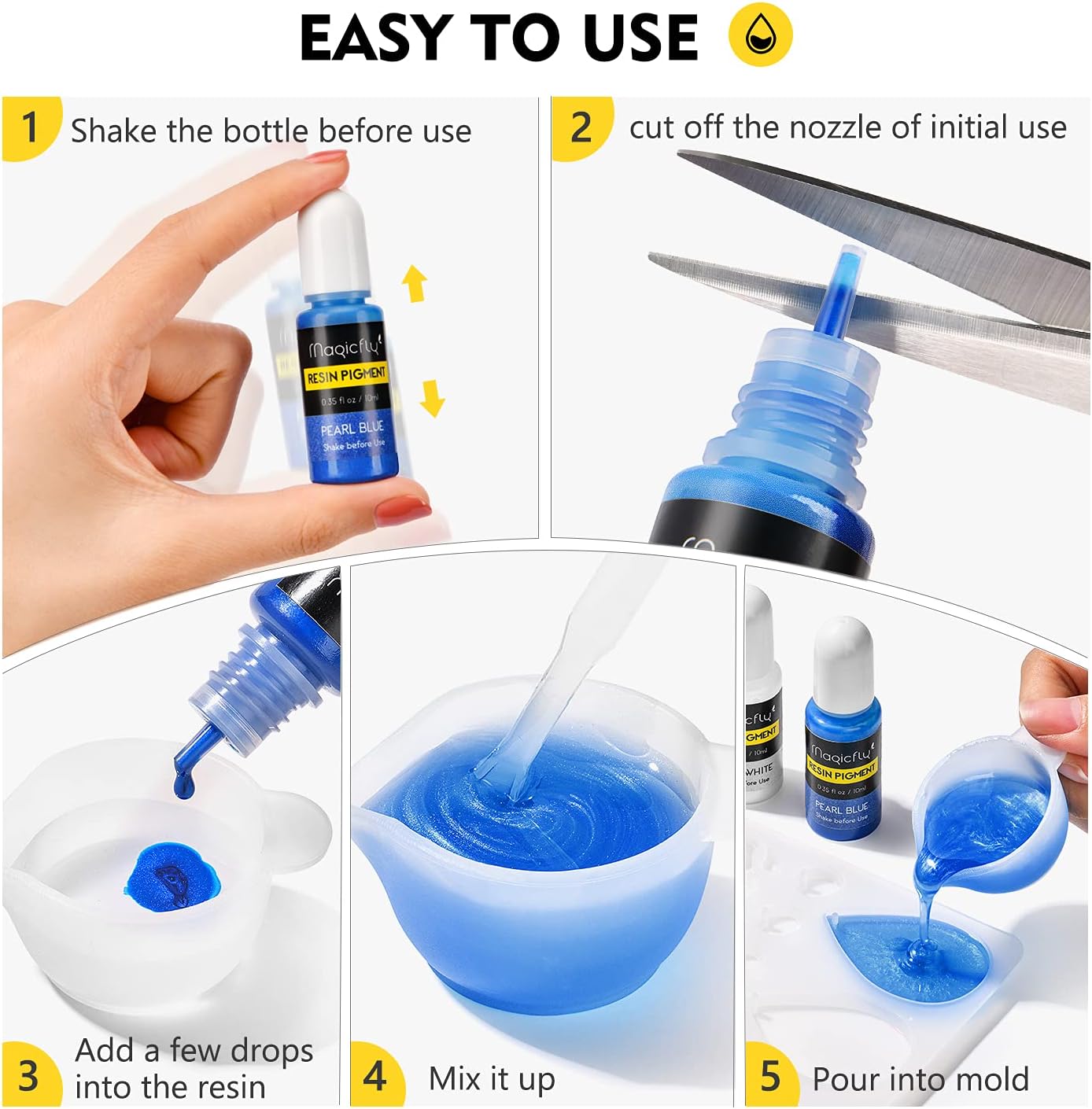 Magicfly Epoxy Resin Pigment 16 Colours 10ml, Resin Dye Transparent