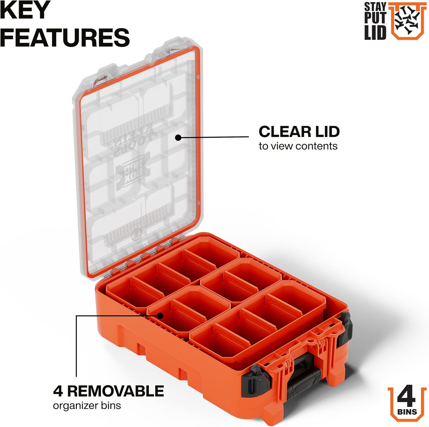 Klein Tools 54500MBX MODbox Tall Compartment Box, Half-Width Tool Organizer, Small Parts Tool Box with 10 Compartments, 4 Removable Bins, Stackable Module
