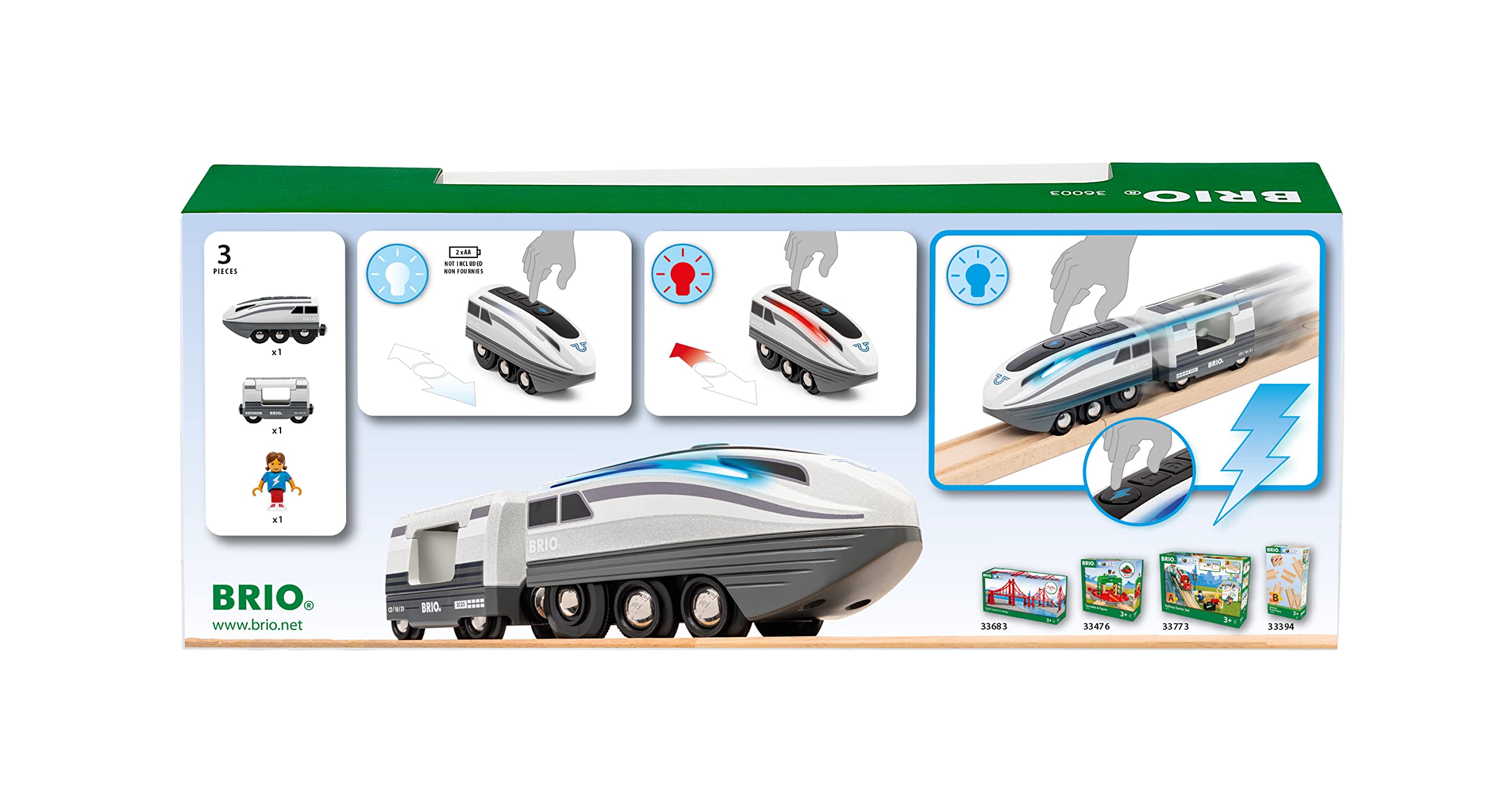BRIO 36003 - Turbo Train - Pociąg zabawkowy na baterie dla dzieci w wieku 3 lat i starszych, niebieski, biały