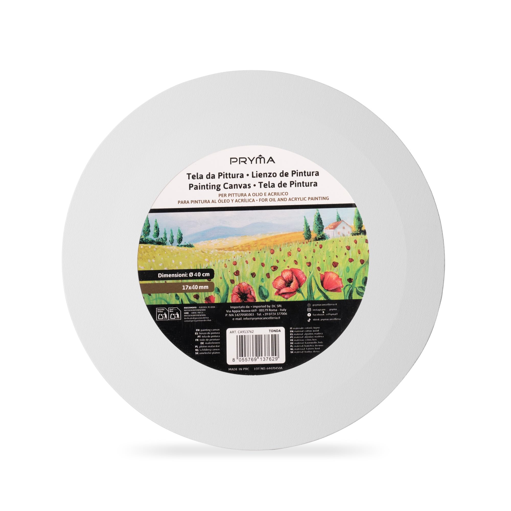 Pryma Tela da Pittura Rotonda Ø 40 cm per Artisti e Decorazione