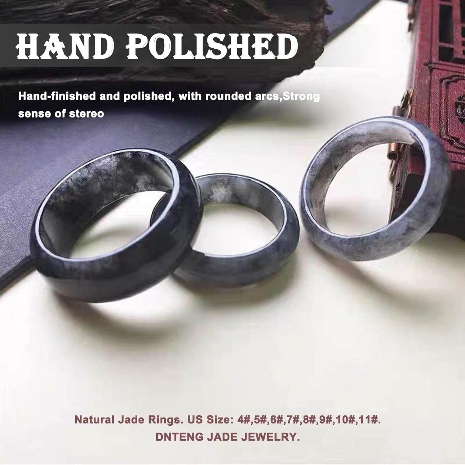 Natural A Grade Jade Band Ring Burma Jade Rings for Women Men, Myanmar Type A Jadeite Jewelry Gift Engagement Ring(Ring Size:4-12)