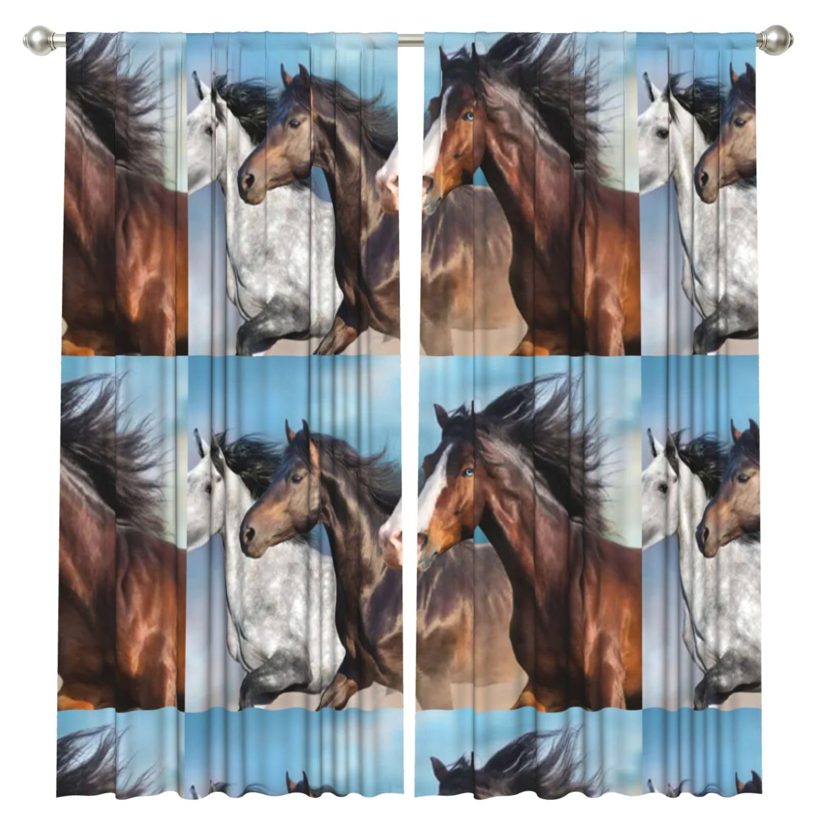 InOmak White Horses, 2 Panels Window Curtains 52 x 84 Inch Blackout Curtains for Living Room Bedroom