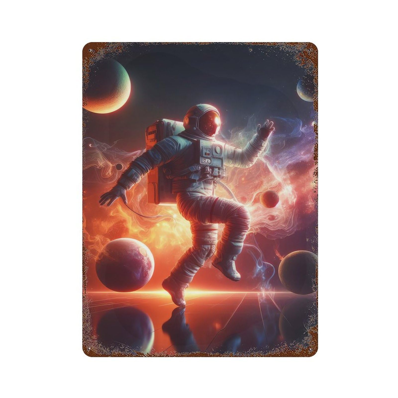 Astronaut in Space Distressed Metal Wall Sign 15.7"x11.8", for Garage, Bar And Workshop Decor, Decorative Metal Wall Art