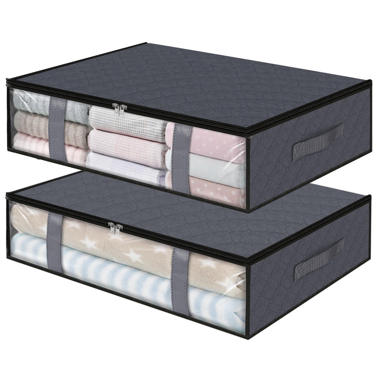 StorageRight 4 Contenitori Pieghevoli Sotto Il Letto, 60x45x15 Cm, 40 Litri, Con Finestra Trasparente E Maniglie, Per Organizzare Vestiti, Coperte E Scarpe