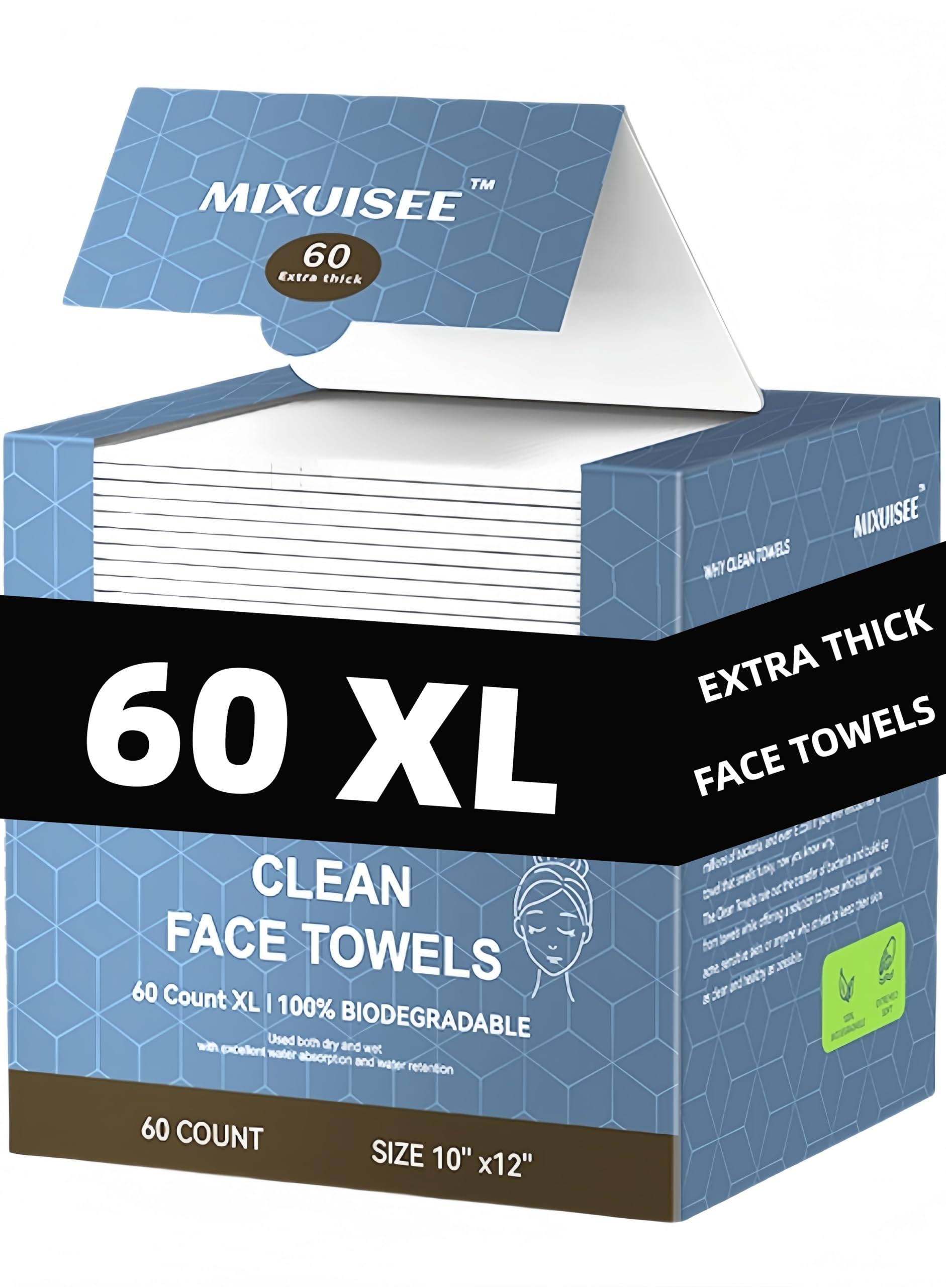 Disposable face towel, MIXUISEE thick and soft face towels. 100% cotton face cloths, facial towels 150% thickness. Increased size: 12 "x10", Makeup