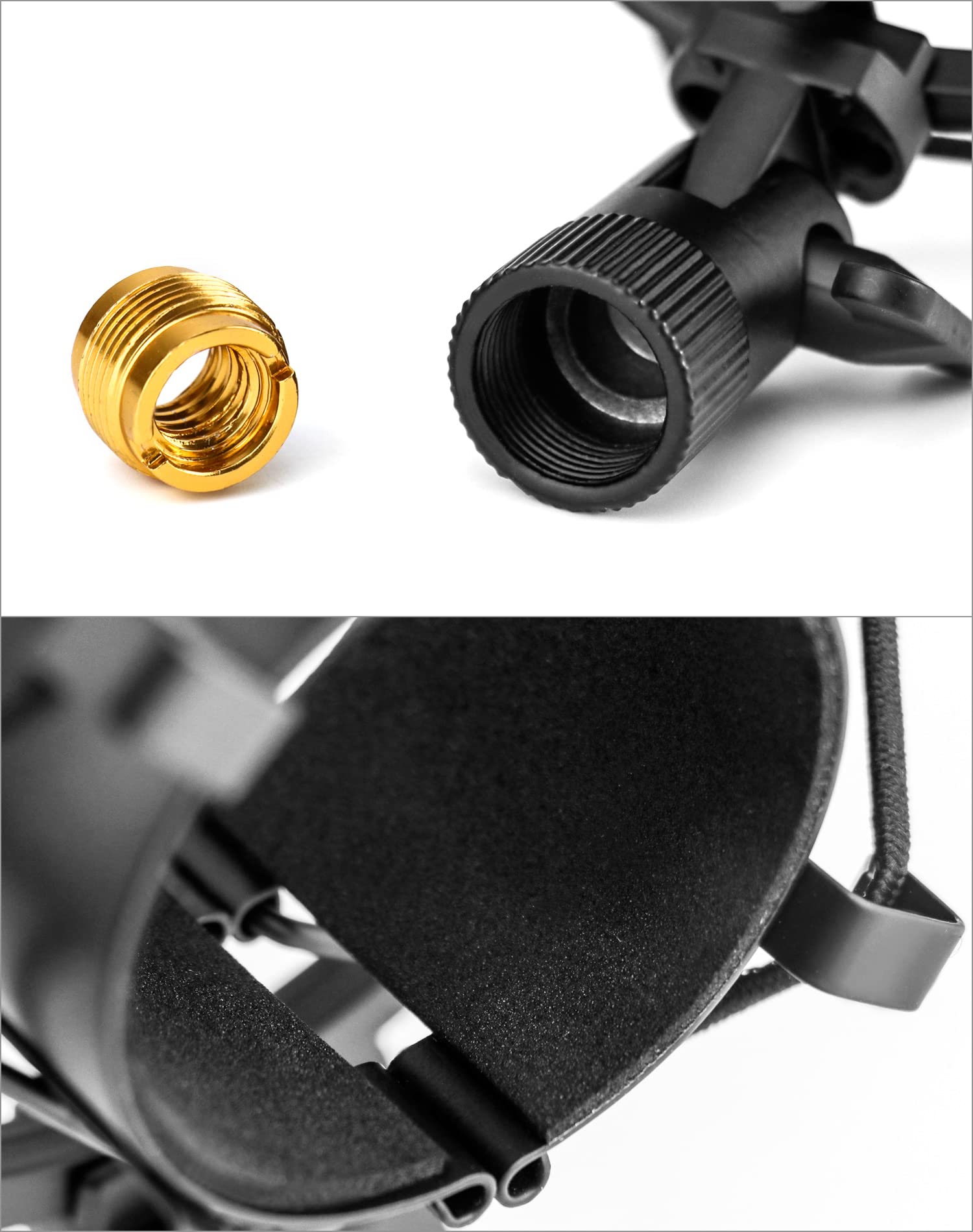 QWORK® Metalowe mocowanie amortyzujące mikrofonu, amortyzujące mocowanie stojaka mikrofonowego zmniejsza wibracje dla mikrofonu o średnicy od 45 mm do 50 mm (czarny)