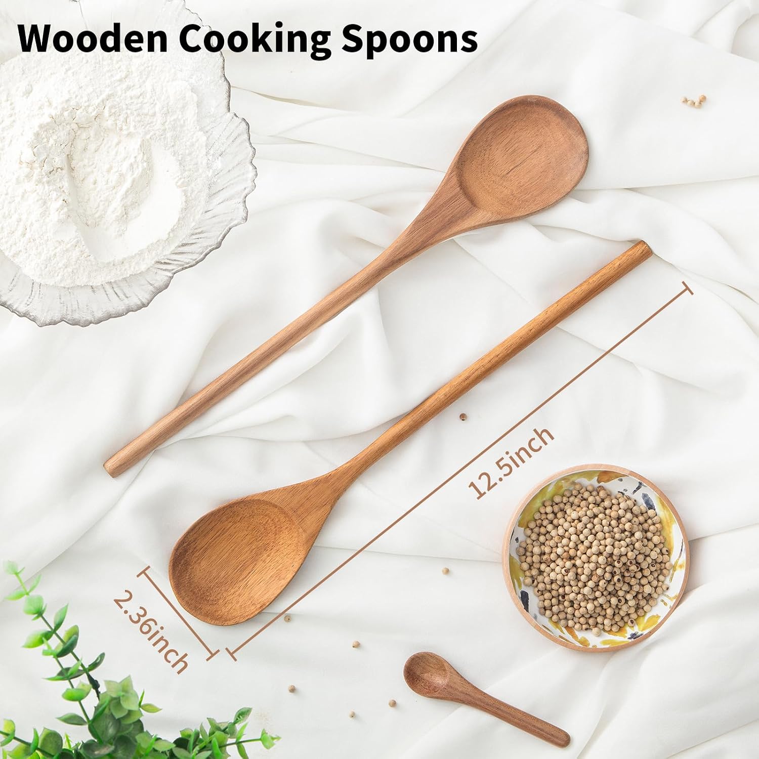 Wooden Spoons for Cooking - Long Wooden Spoon, Good Grip Natural Premium Wooden Spoons,Serving Spoons Heat Resistant Wood Spoons for Nonstick Cookware Cooking Gifts