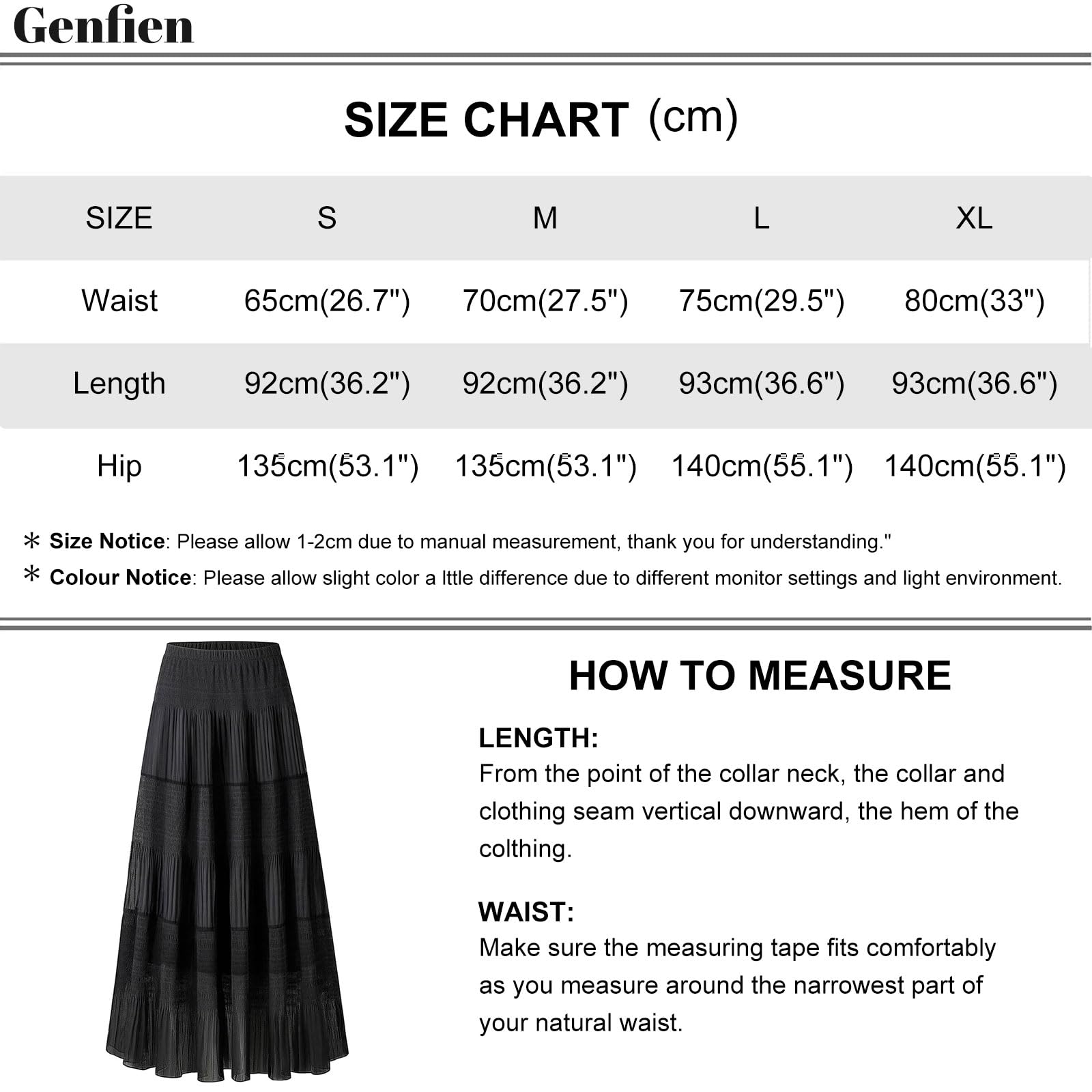 Genfien Femme Jupe Boheme Tour de Taille Elastique Longues Maxi Jupe en Mousseline de Soie avec Doublure Taille Haute A-Line Décontractée L'été Plage