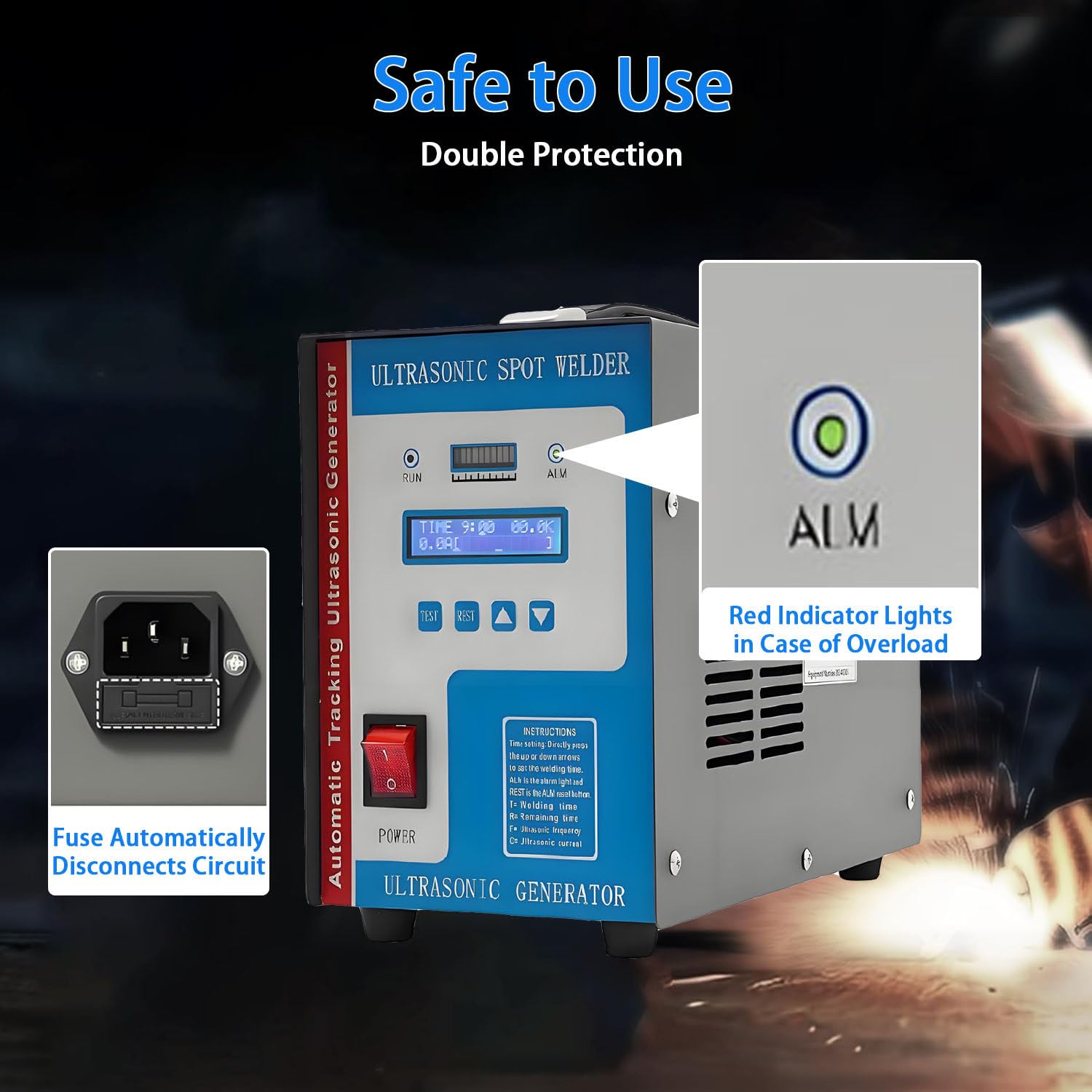 Soldador de Punto de plástico ultrasónico 700W, 28KHz con Pantalla LCD – Soldaduras PP, PVC, Pet, ABS Rápido, Manija portátil, Herramienta Industrial para Textiles y reparación de automóviles