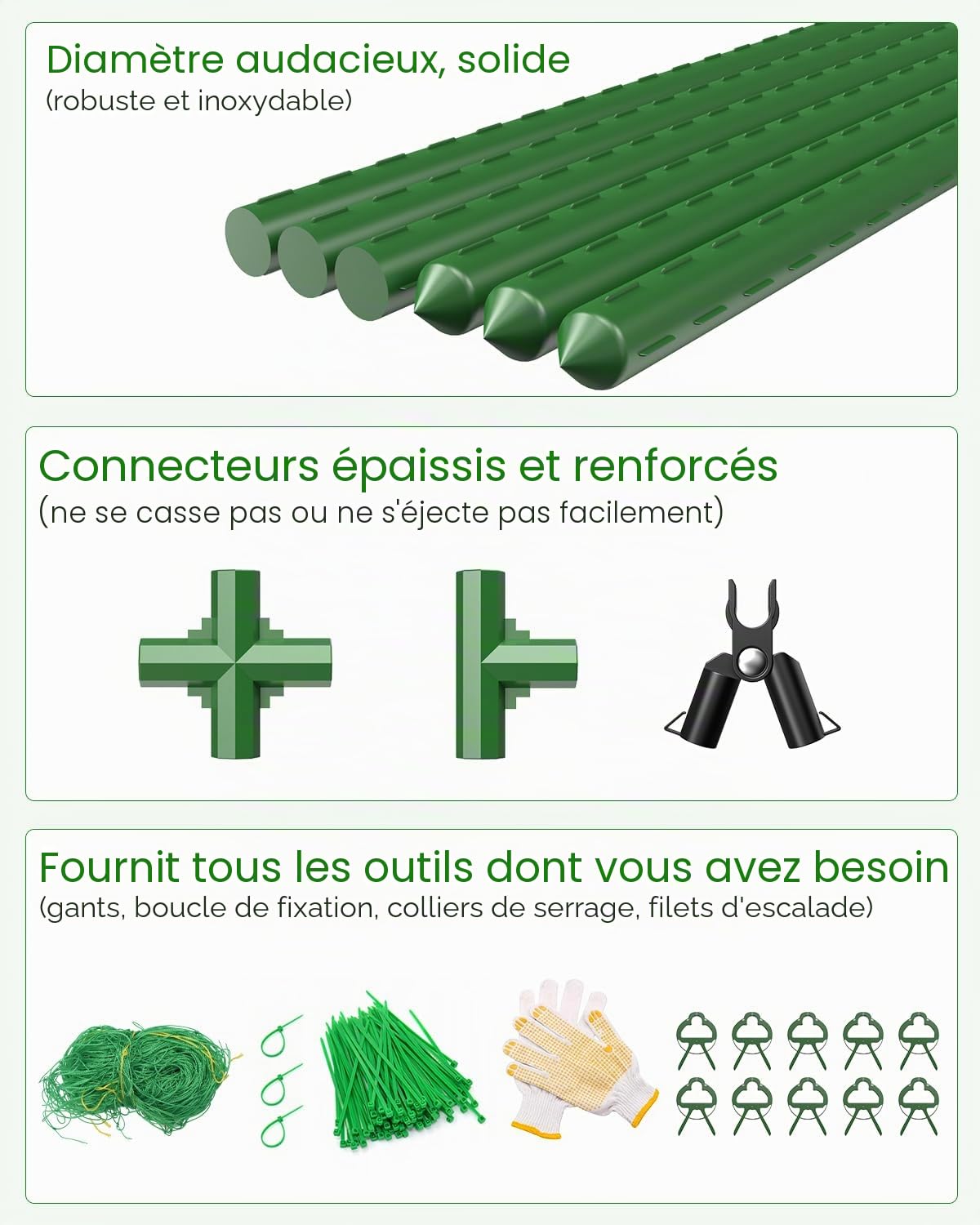 MYMULIKE Lot de 2 Tuteurs à Concombre, 168 cm x 120 cm Trellis de Jardin Extérieur pour Plantes Grimpantes, Structure en A, Tuteur Amovible pour Carrés Potagers, Convient aux Tomates, Courges, Légumes