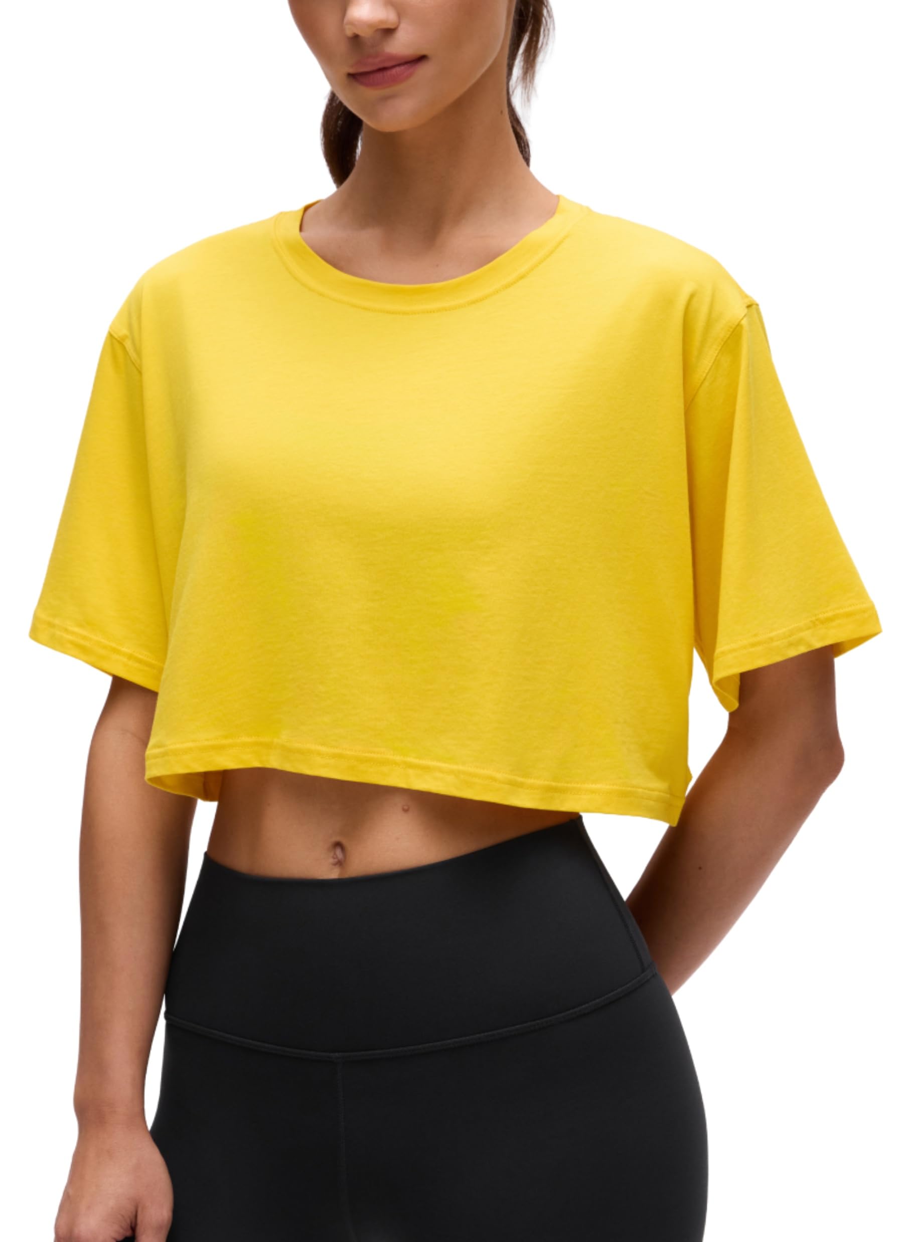 CRZ YOGA Pima Cotton High Neck Crop T-Shirt