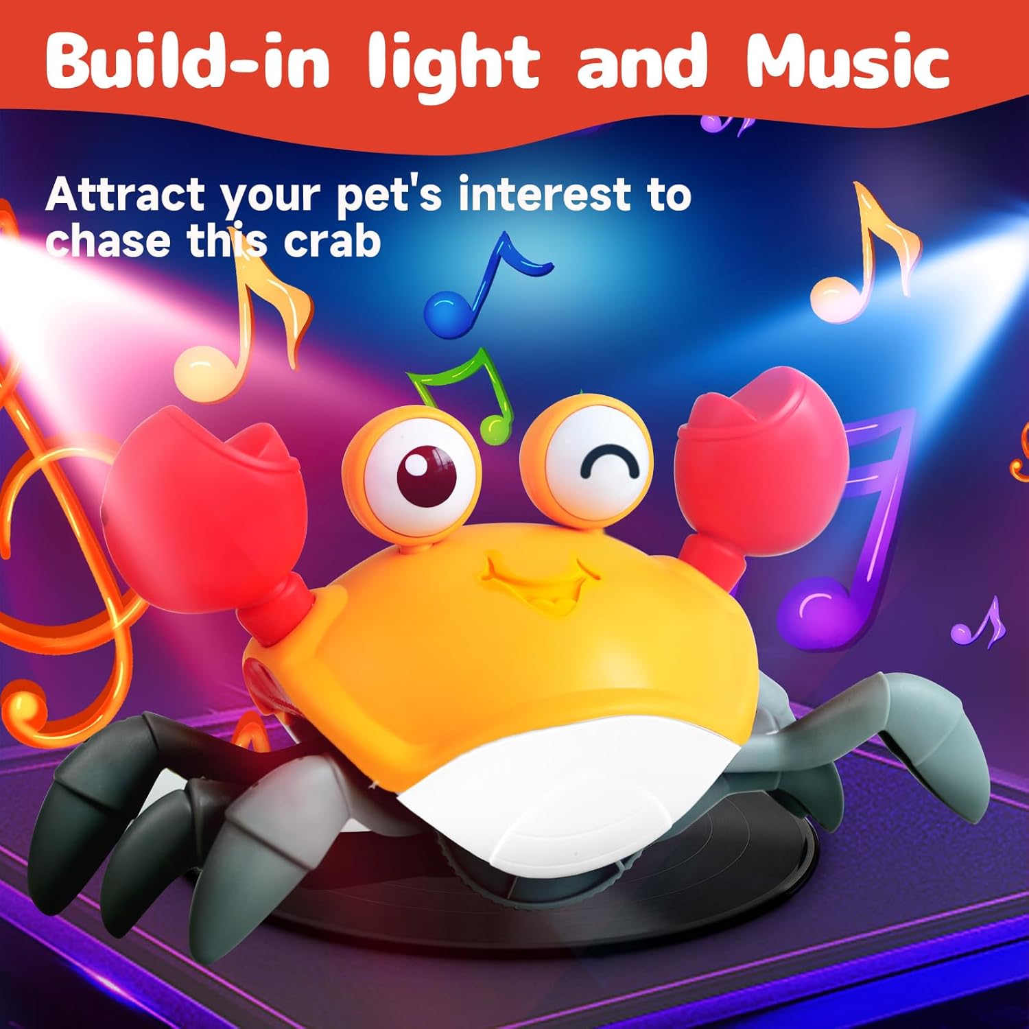 Crawling Crab Dog Toys, Interactive Toys with Automatically Avoid Obstacles, Dancing Crab Toys with Music Sounds & Lights, USB Rechargeable,Fun Moving Toy for Dogs Cats Pets