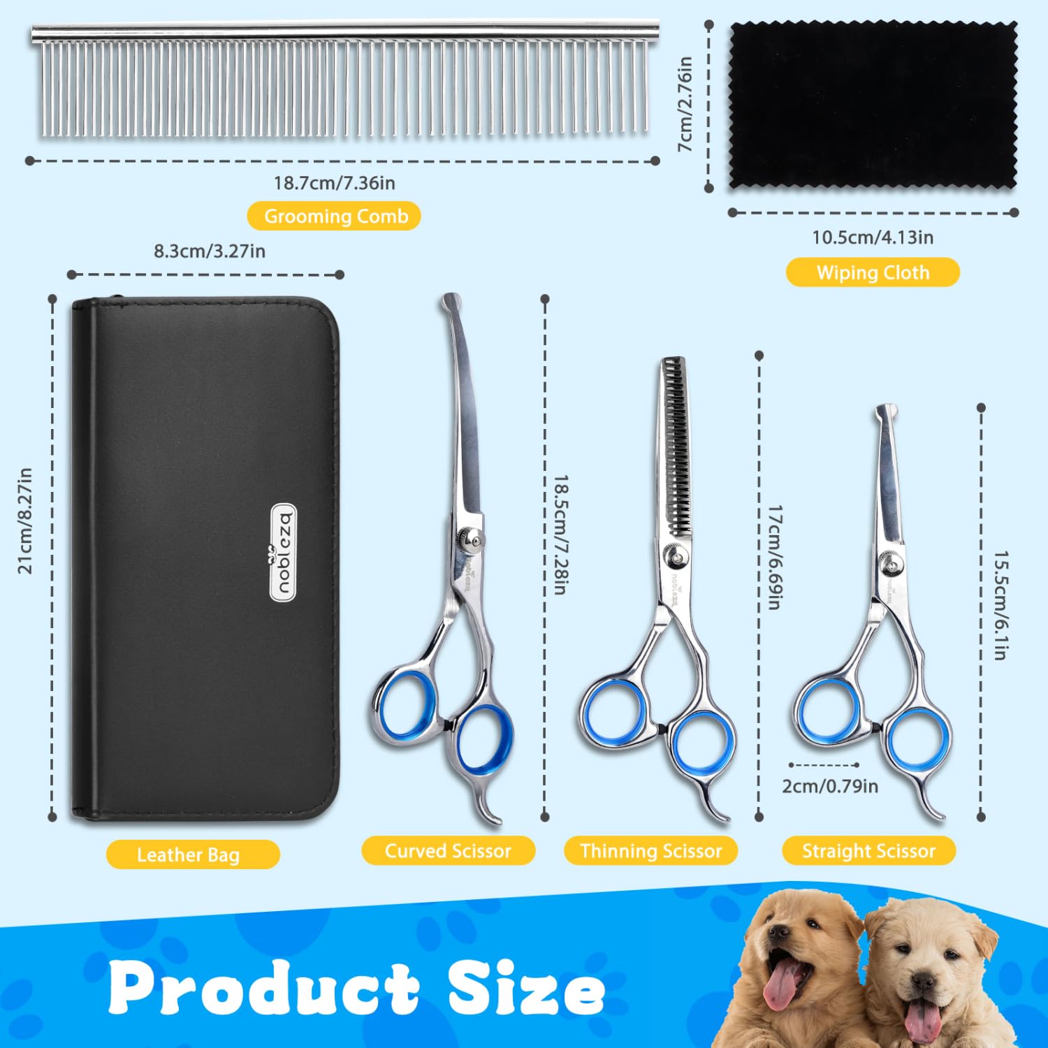 Nobleza 5 in 1 Dog Grooming Scissors, Dog Grooming Kit, Pet Thinning Curved Straight Scissors Groom Set including Dogs Comb - Image 4