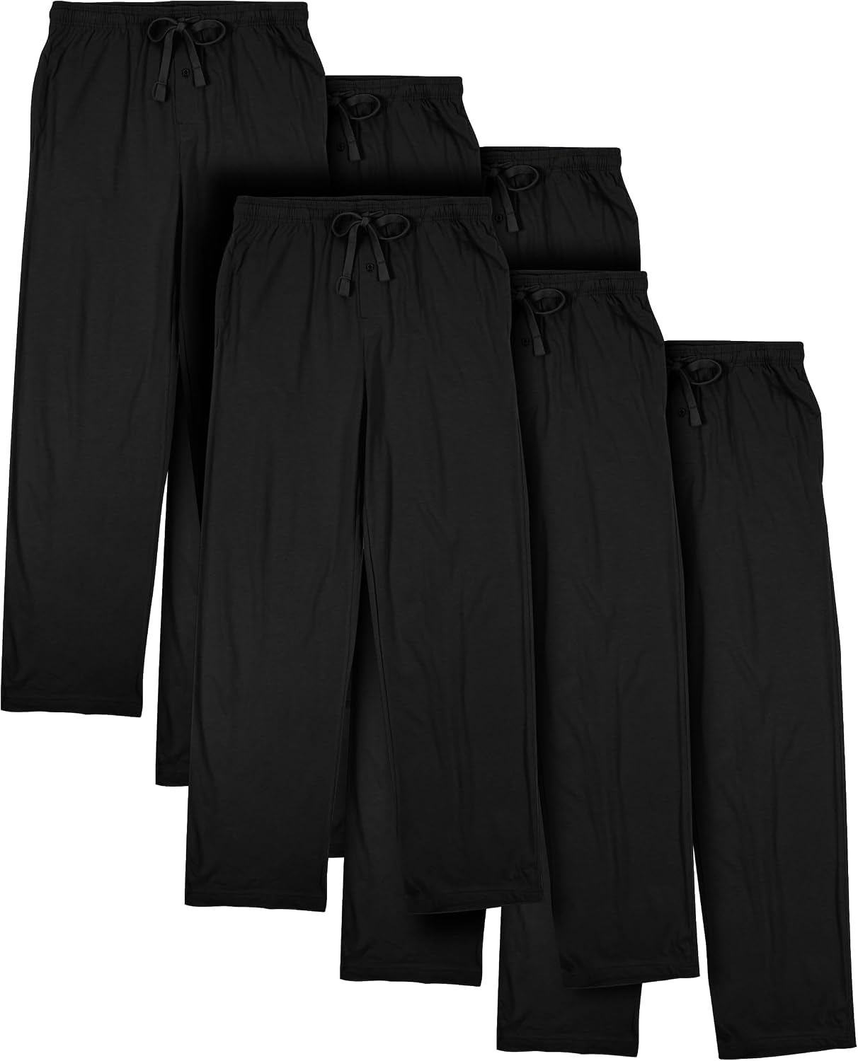Bioworld Men's Cotton-Blend Pajama Pants - Soft Brushed Flannel Feel Sleep & Lounge Pants with Pockets & Elastic Waistband - Solid Black - 6-Pack-Large
