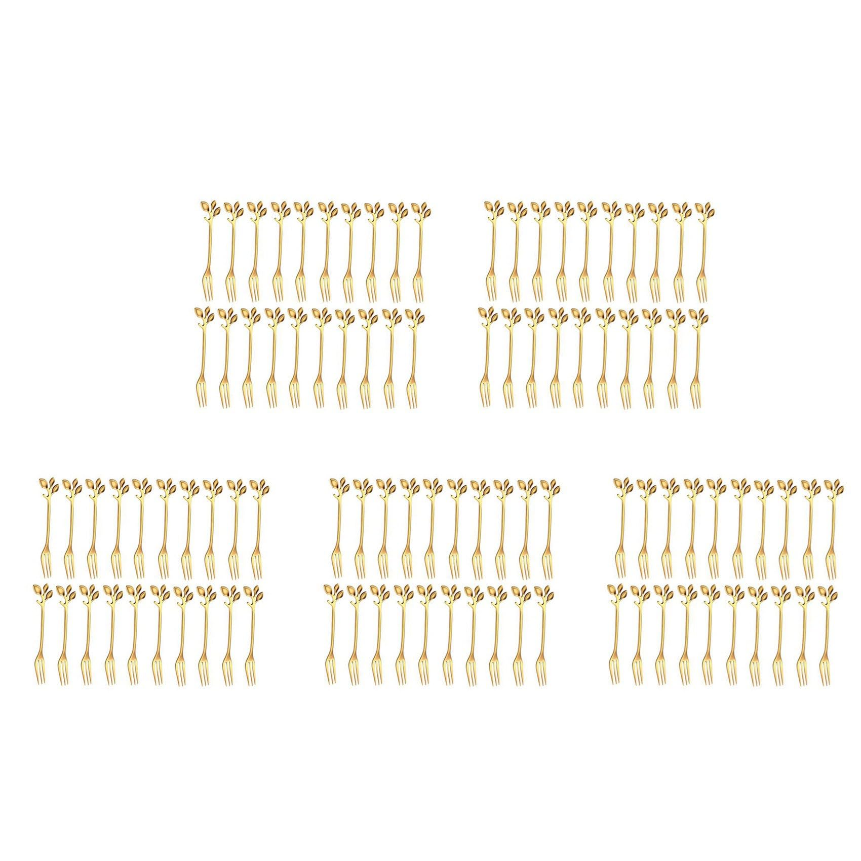 Hndhbfgrt 100Pcs Stainless Steel Flatware Fruit Fork Dinnerware Appetizer Snack Dessert Fork Kitchen Tableware Leaf Shape