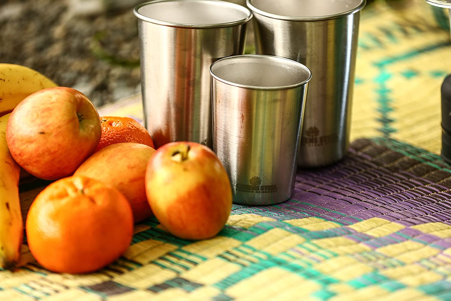 Greens Steel Gobelet en Acier Inoxydable Premium #1, 475ml, Gobelet Inox Enfant et Adulte (Lot de 4) - Verres en Métal Premium - Tasse Empilable, Durable