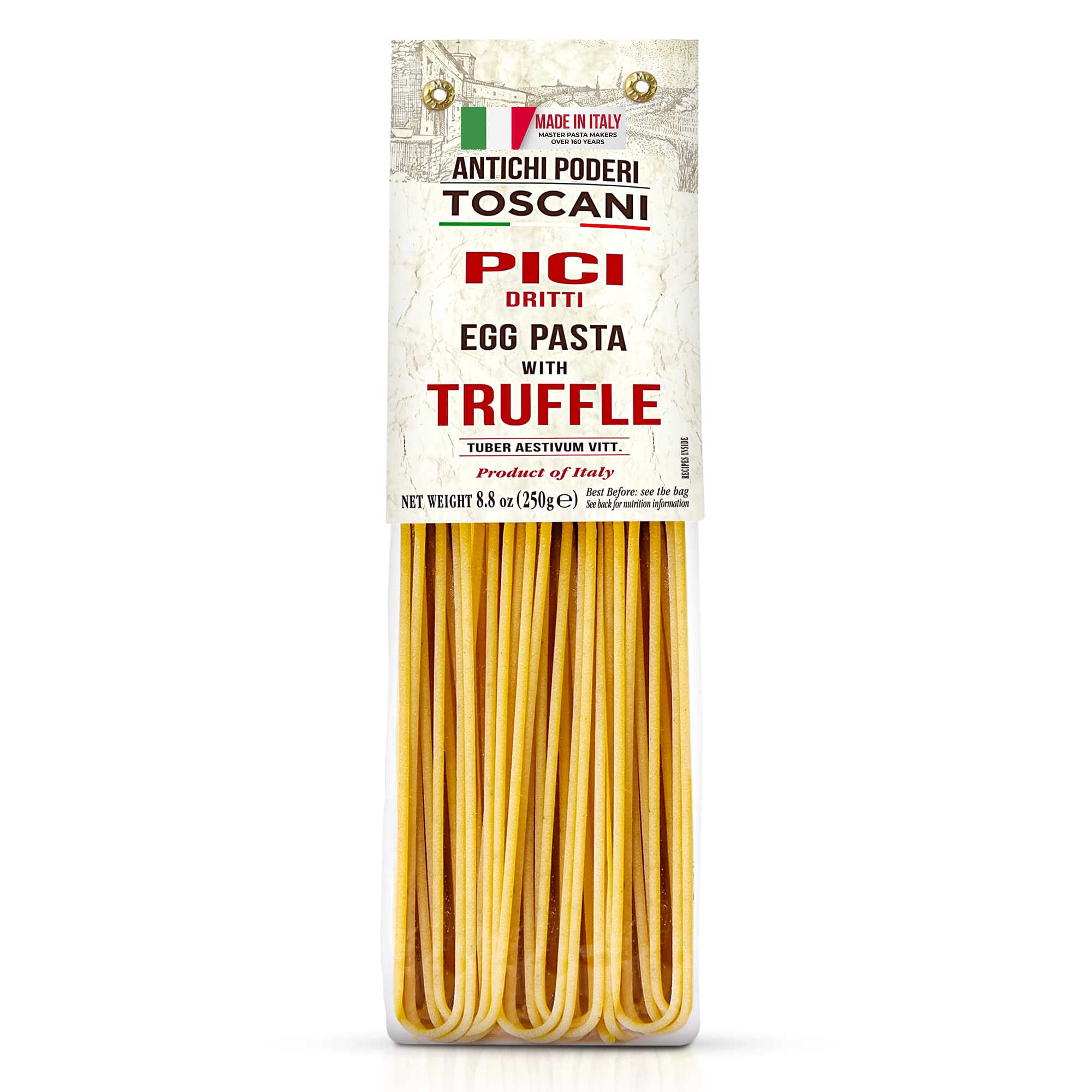 Antichi Poderi Pici Pasta Noodles - Premium Gourmet Italian Egg Pasta With Truffle and Durum Wheat Semolina, Handmade, Imported from Italy - 8.8 oz (250 g) - Pack of 1