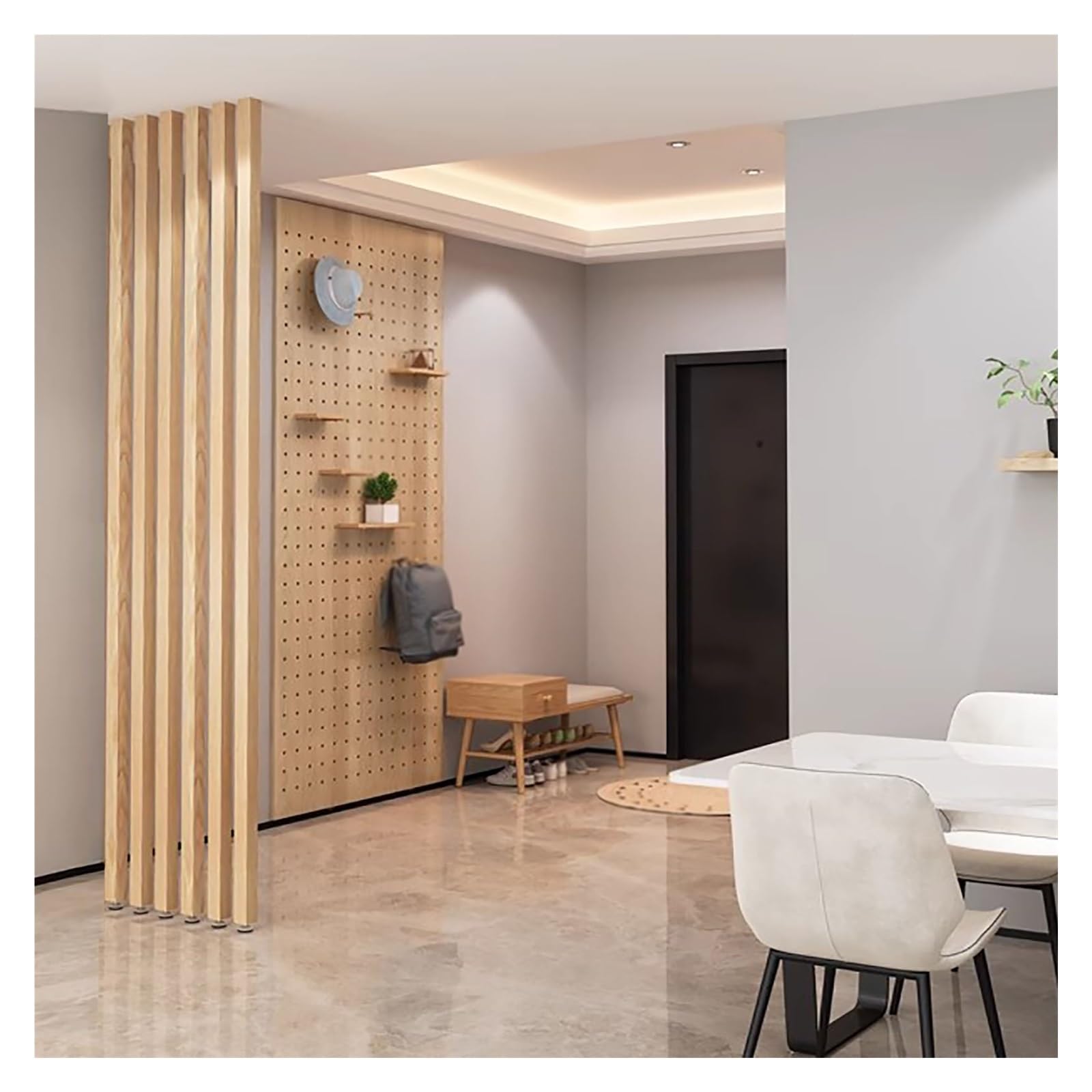 GLETSF Wood Slat Room Divider, 10-Pack 210Cm Floor-To-Ceiling Privacy Screen, No-Drill Wooden Partition Columns For Cubicle Decor & Space Separation -10pack-H 170cm (5.6ft)