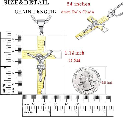 Miniatura 6 de YL Collar de cruz para hombre con dije de crucifijo de acero inoxidable, cadena Rolo de Jesucristo, joyería de oración, Metal
