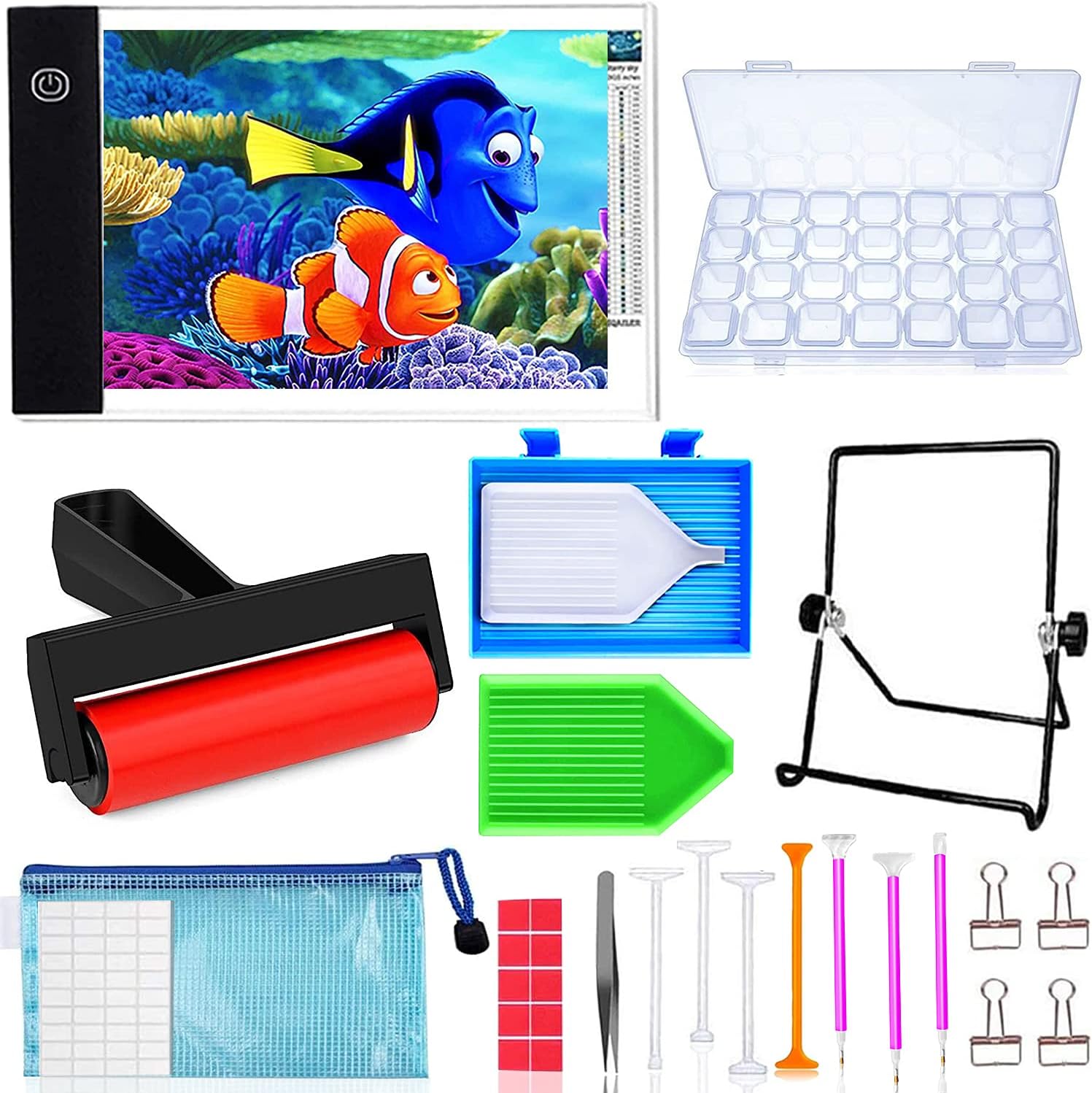 A4 Diamond Painting LED Light Pad Board, Ultrathin & Dimmable USB Power Light Pad Kit, 32 Piece Tool Kit,Perfect for Full Drill & Partial Drill 5D Diamond Painting with Aluminium Alloy Stand and Clips