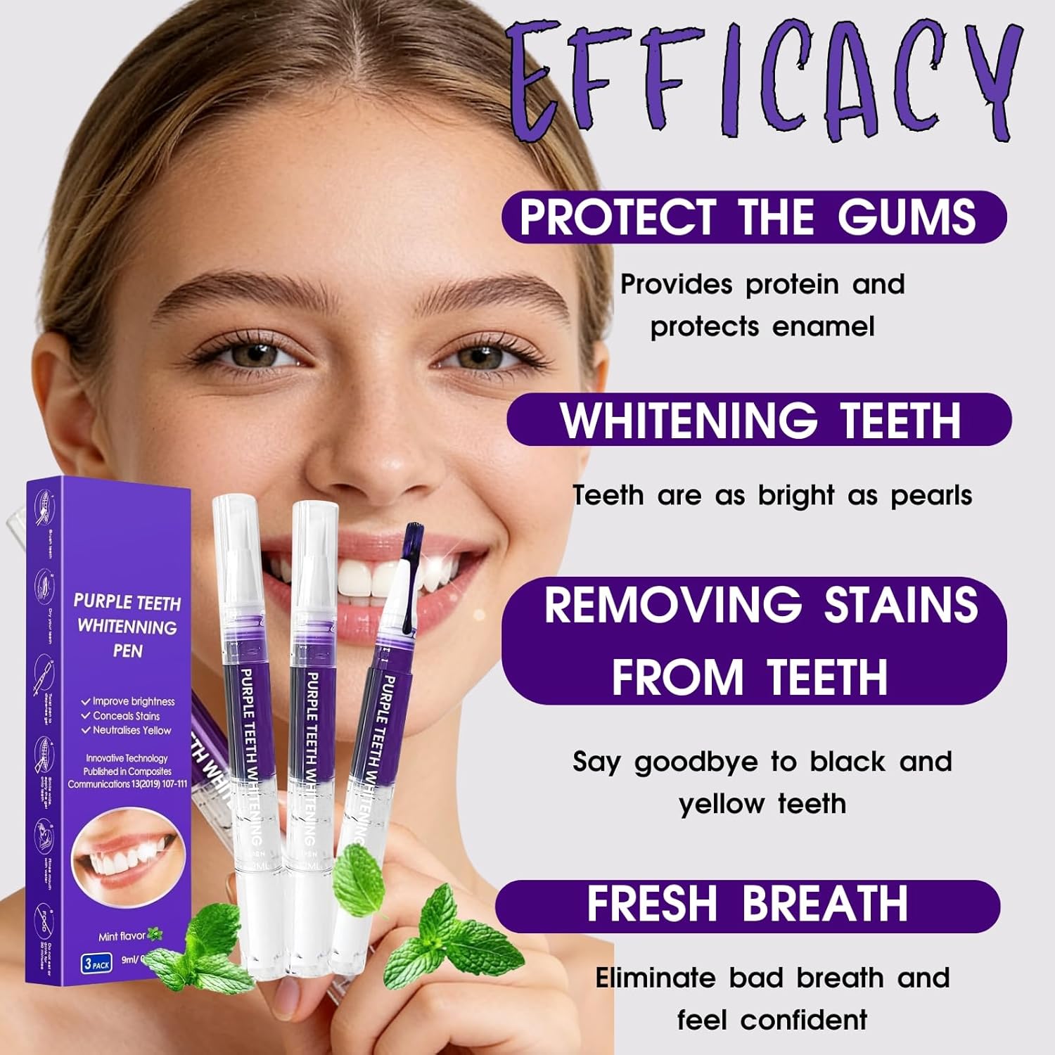 3Pcs Teeth Whitening Pen, Teeth Whitener Pen Gel Effective Tooth Whitening Pens Kit for Stain Removal, Friendly, Painless, Low Sensitivity, Portable for Home Use