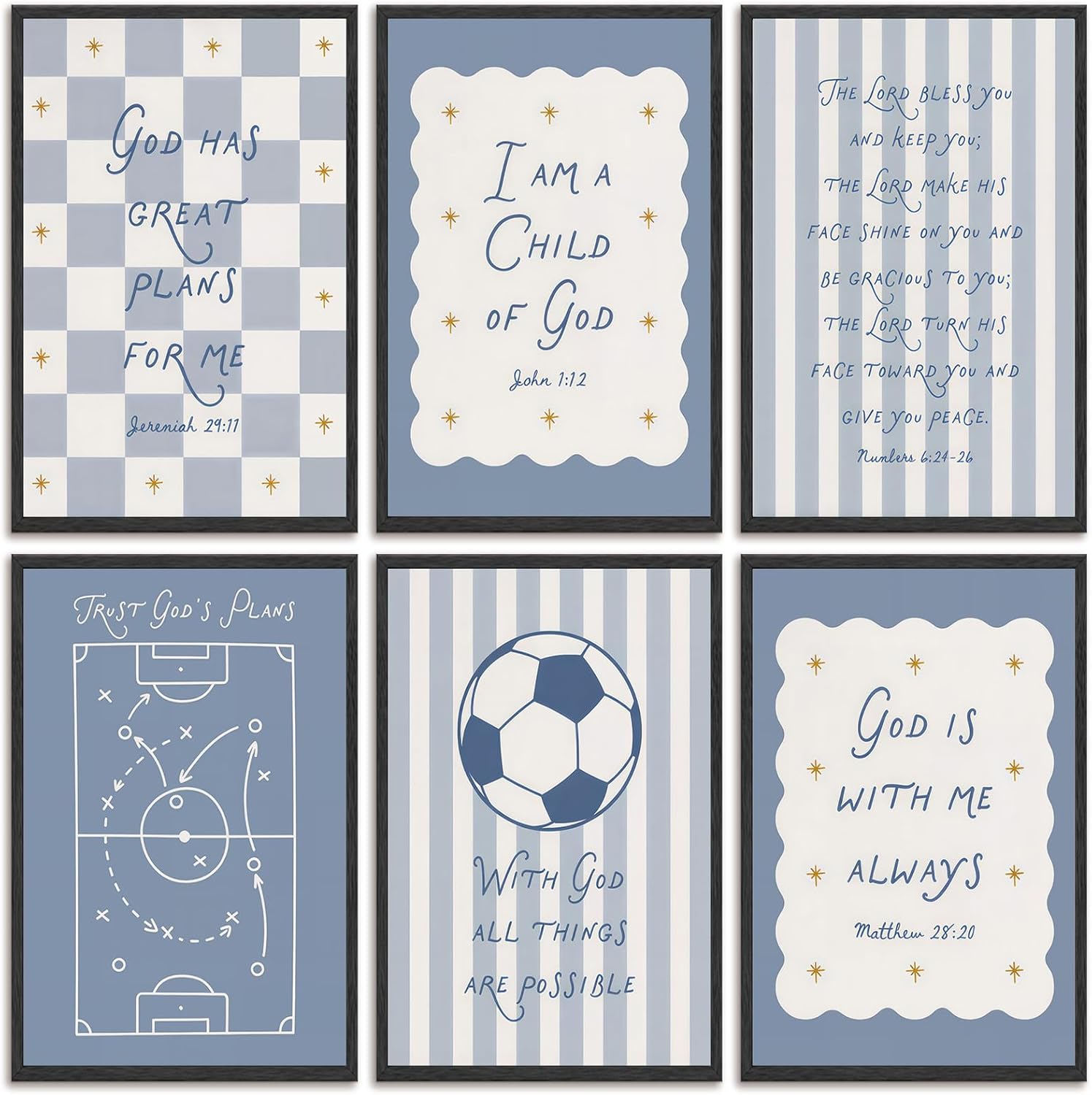 6Pcs Nursery Bible Verse Canvas Wall Art Christian Education Posters Prints Children's Bible Inspirational Quote Wall Decor Pictures for Nursery Kids Bedroom Classroom Home Decoration Unframed