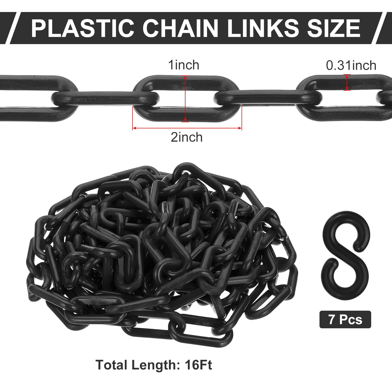 PATIKIL Catena in Plastica Nera, 16 ft 8mm Catena di Sicurezza per Controllo della Folla, riga di Attesa, Parcheggio, Recinzione, Cancello, Concerto, Cantiere e Decorazione