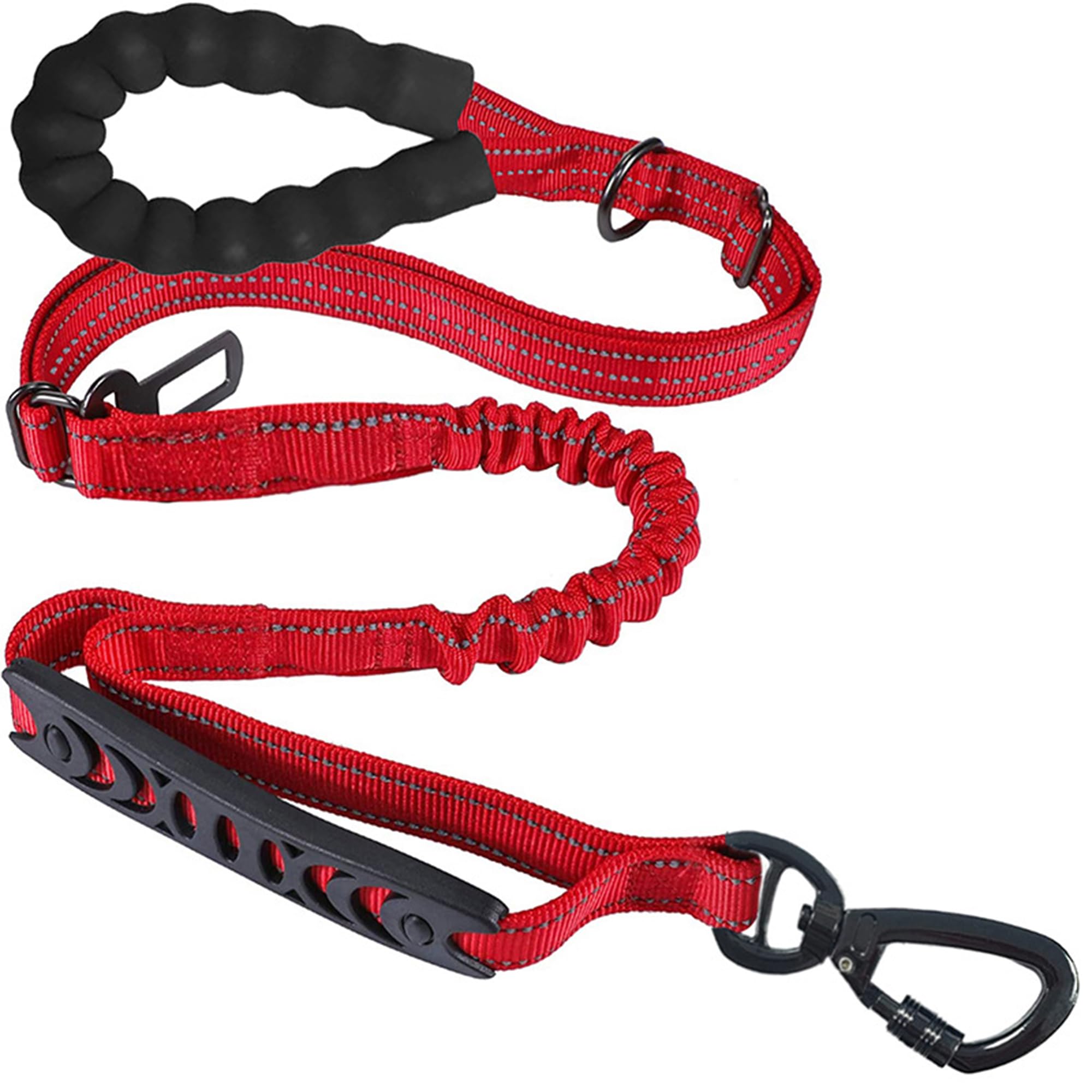 Bungee Dog Lead – Anti-Pull Training Leash with Reflective Threads, Traffic Control Handle & Car Seat Belt Buckle, Adjustable Anti-Shock Elastic – Heavy Duty Harness for Small, Medium & Large Dogs